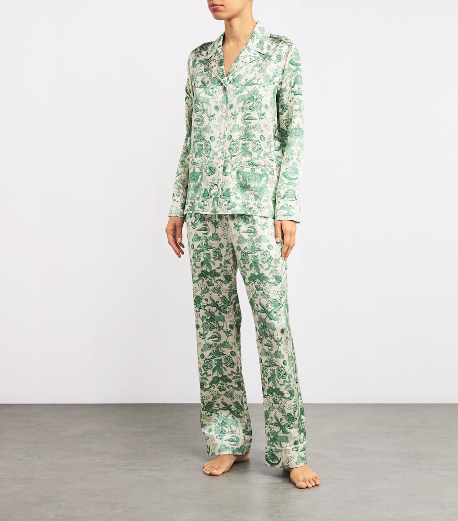Silk Menagerie Print Pyjama Set HARRODS GREEN Image 2