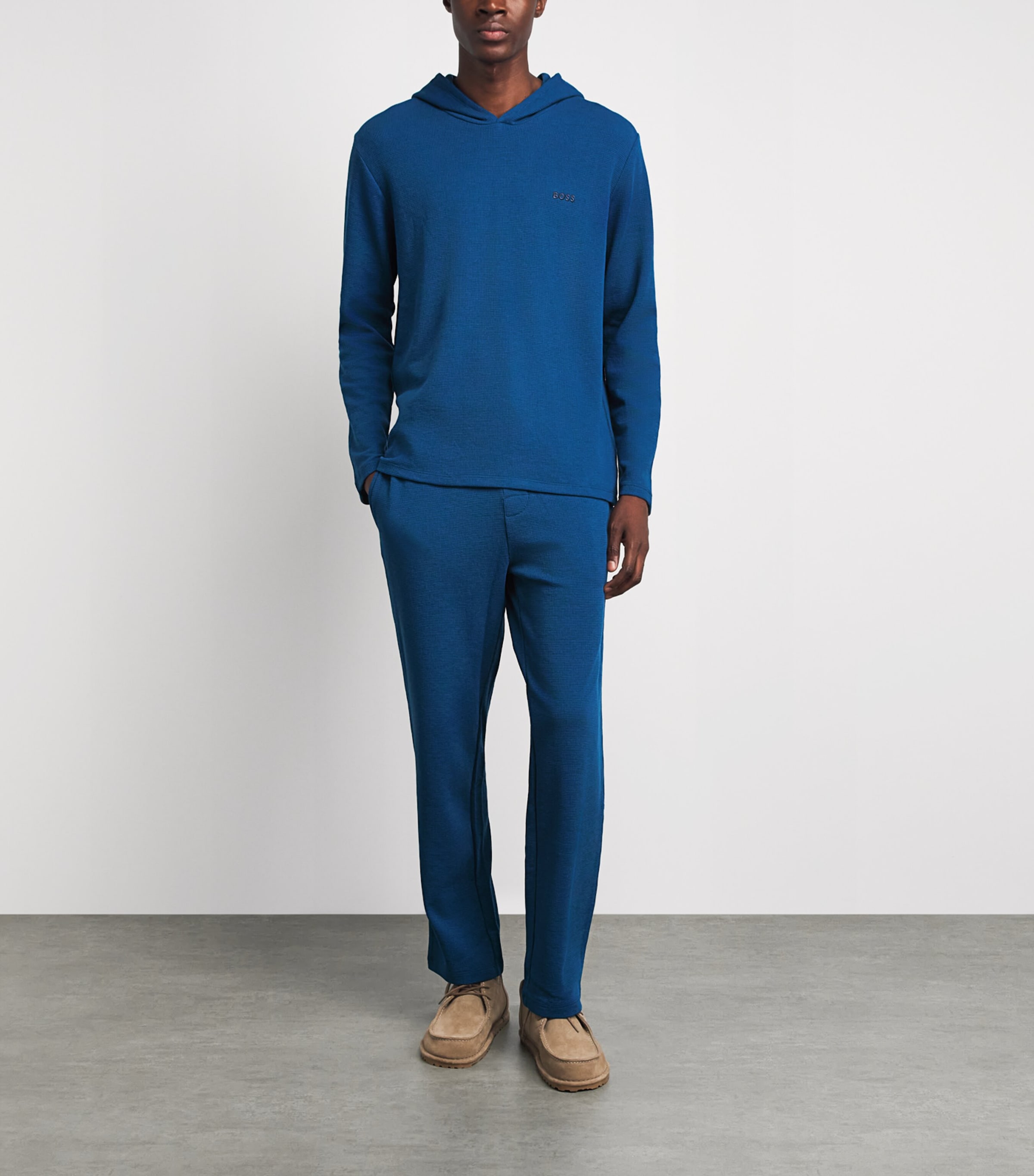 BOSS Mens Waffle-Knit Logo Sweatpants Turquoise/aqua Image 2