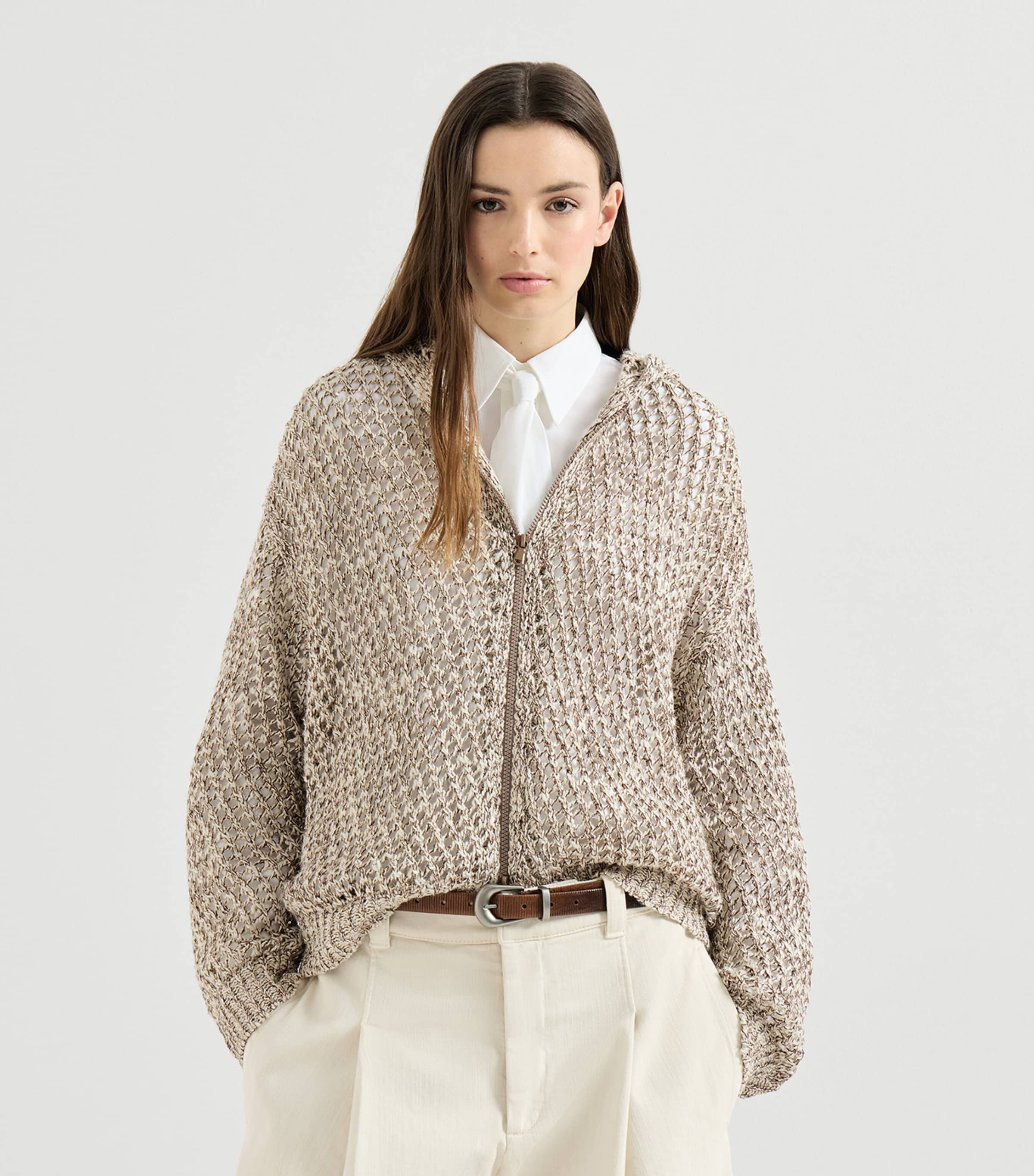 Brunello Cucinelli Womens Silk-Linen-Blend Zip-Up Cardigan Image 3