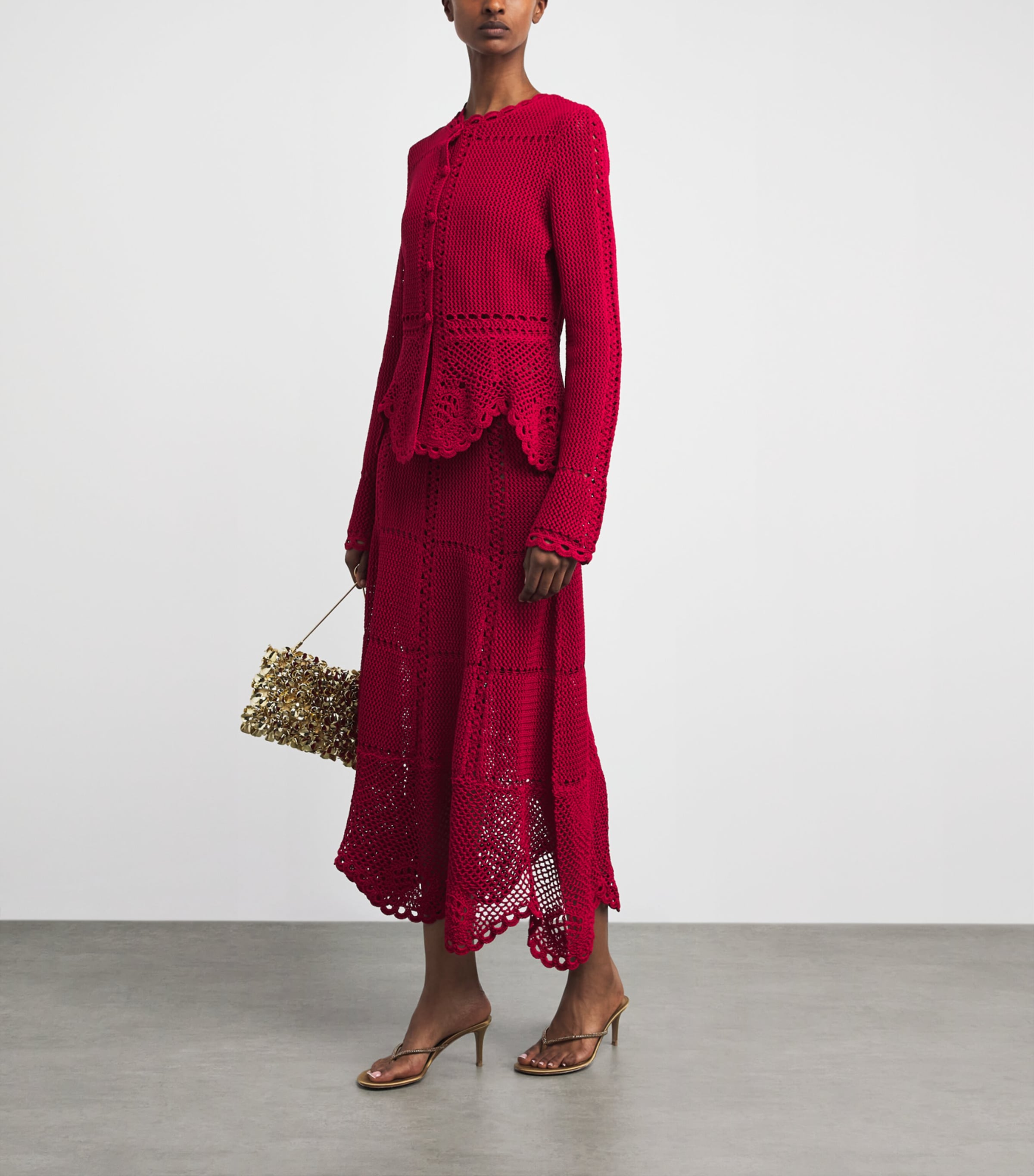 Erdem Womens Cotton Crochet Peplum Cardigan Ruby Red Image 2