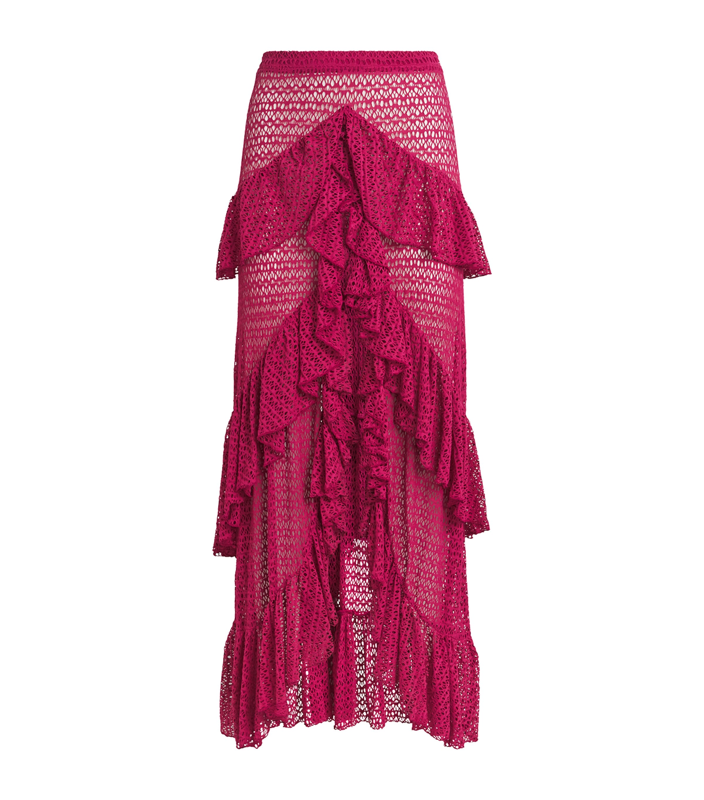 PatBO Womens Crochet Ruffle Maxi Skirt Magenta Image 1