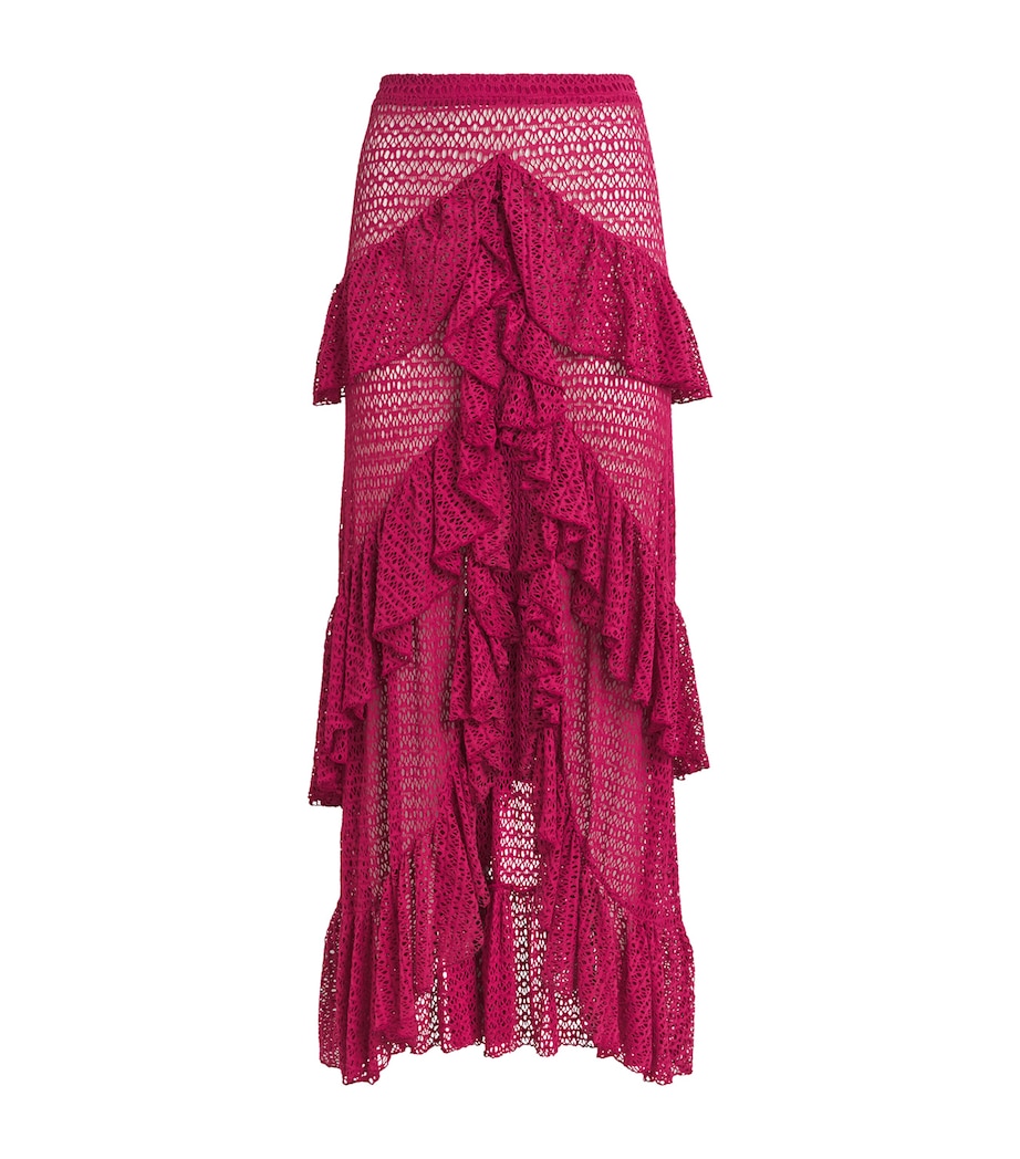 PatBO Womens Crochet Ruffle Maxi Skirt Magenta Image 1