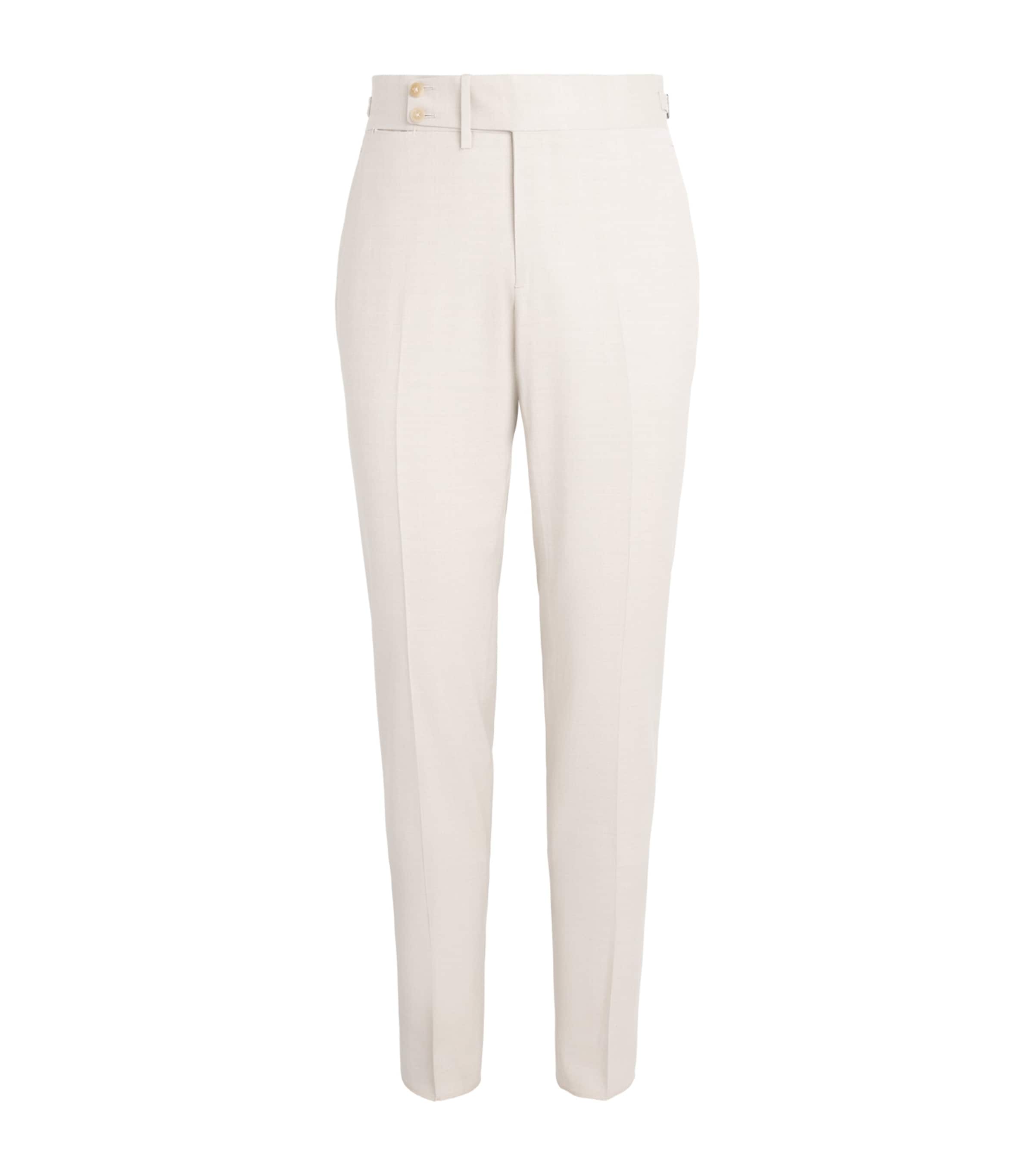 Isaia Mens Wool-Silk-Linen-Blend Straight Tailored Trousers Image 1