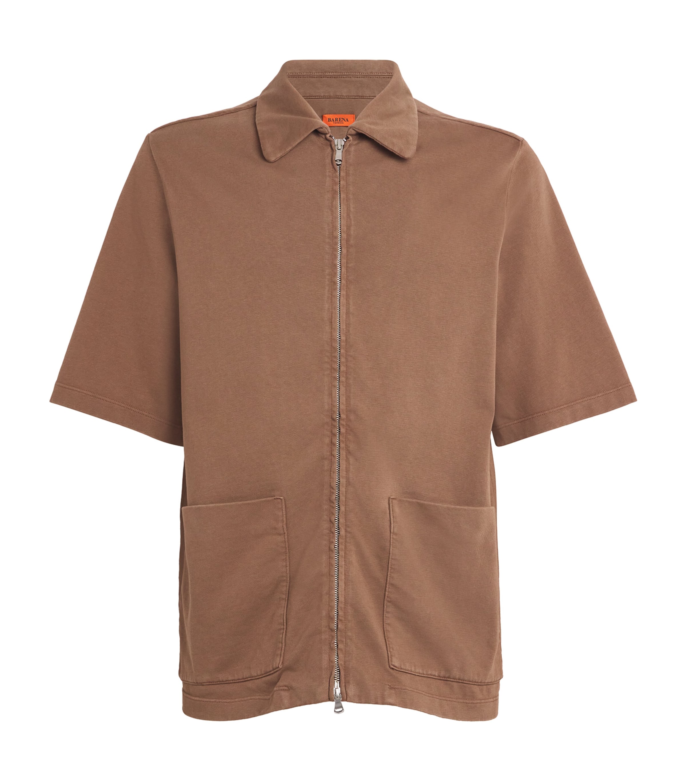 Shop Barena Venezia Cotton Zip-up Overshirt In Brown