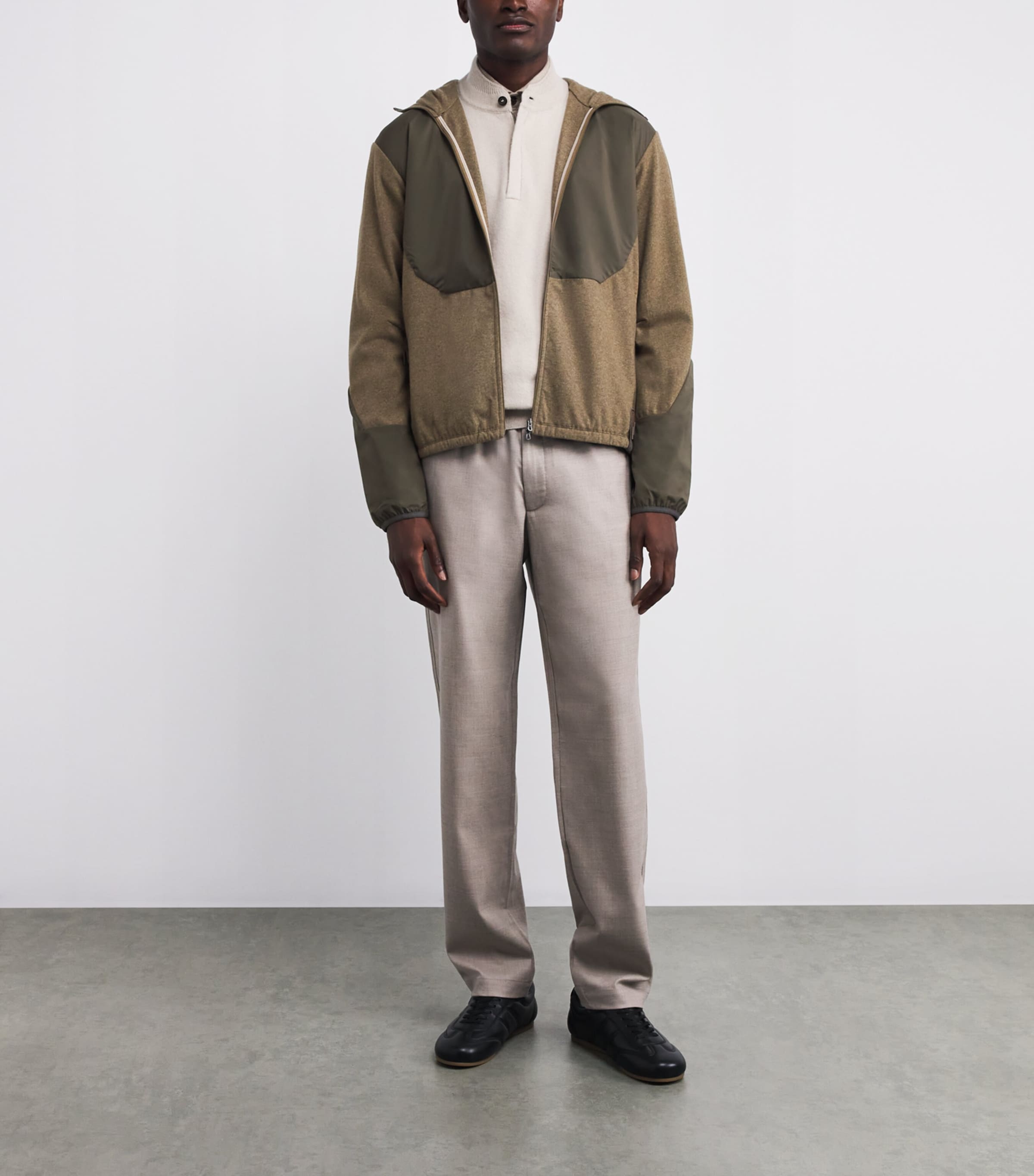 Sease Mens Wool-Cashmere Zipped Hoodie Bronze Olive Image 2