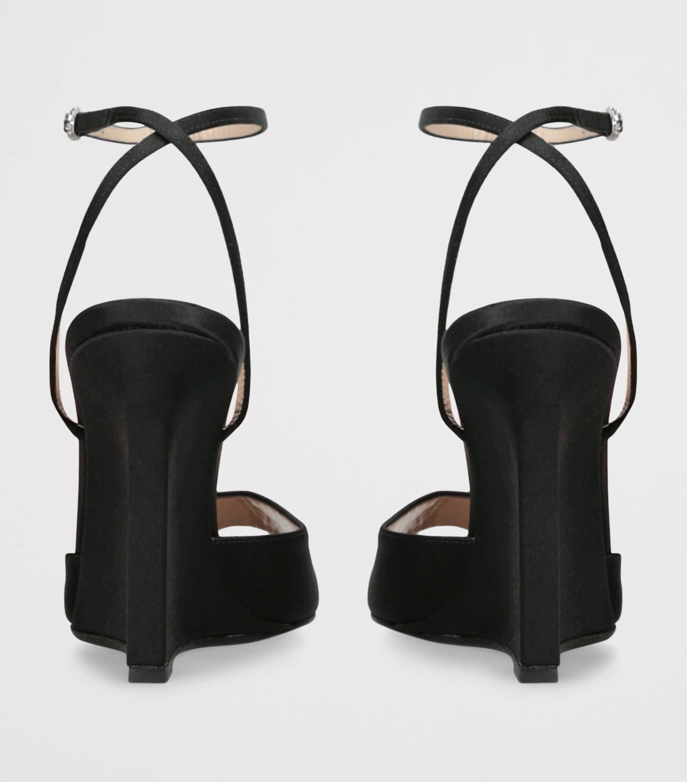Andrea Wazen Satin Loulou Wedge Sandals 105 Black Image 2