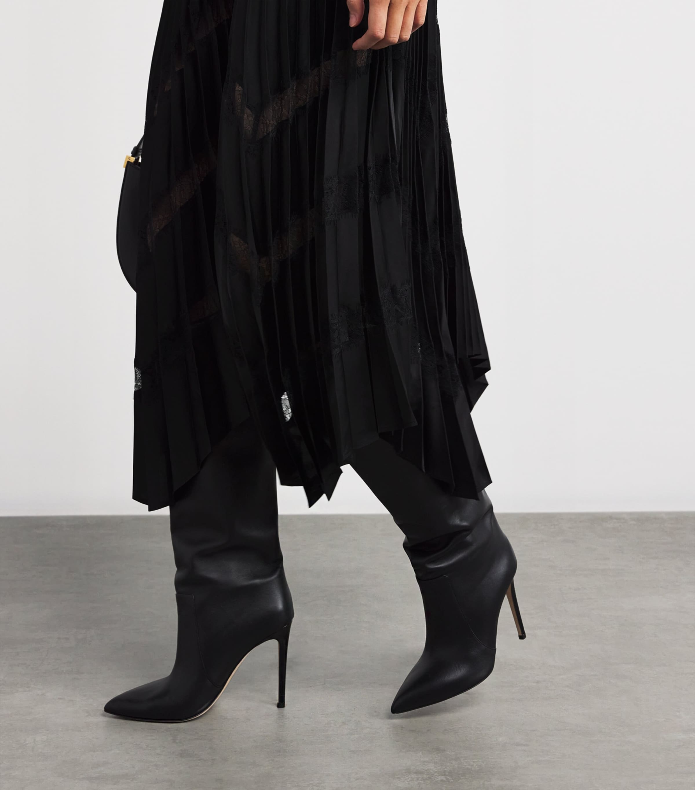 Satin-Lace Pleated Midi Dress BLACK Image 4