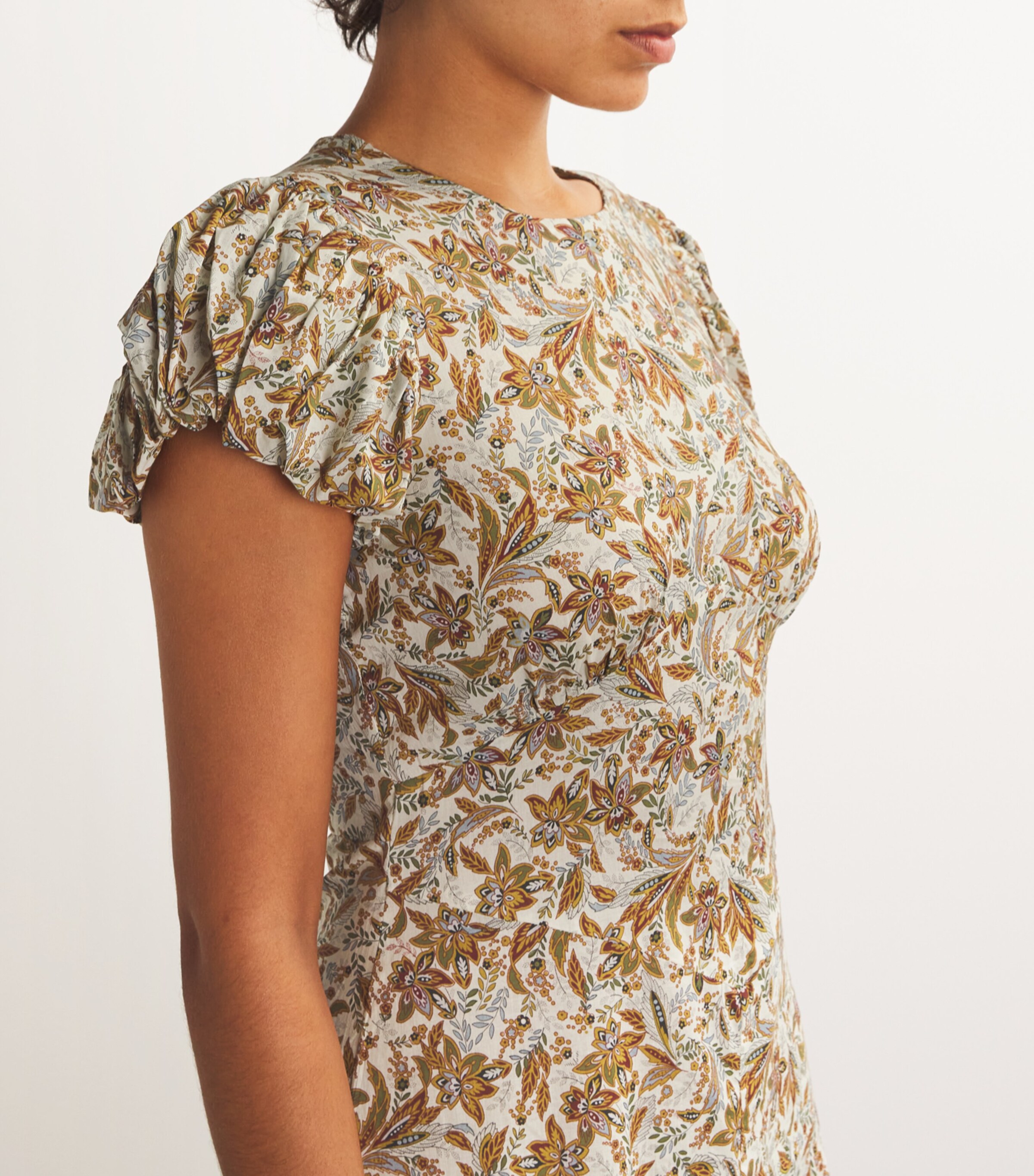 DÔEN Womens Organic Cotton Rhodia Midi Dress Blanc Nrcss Flrl Image 4