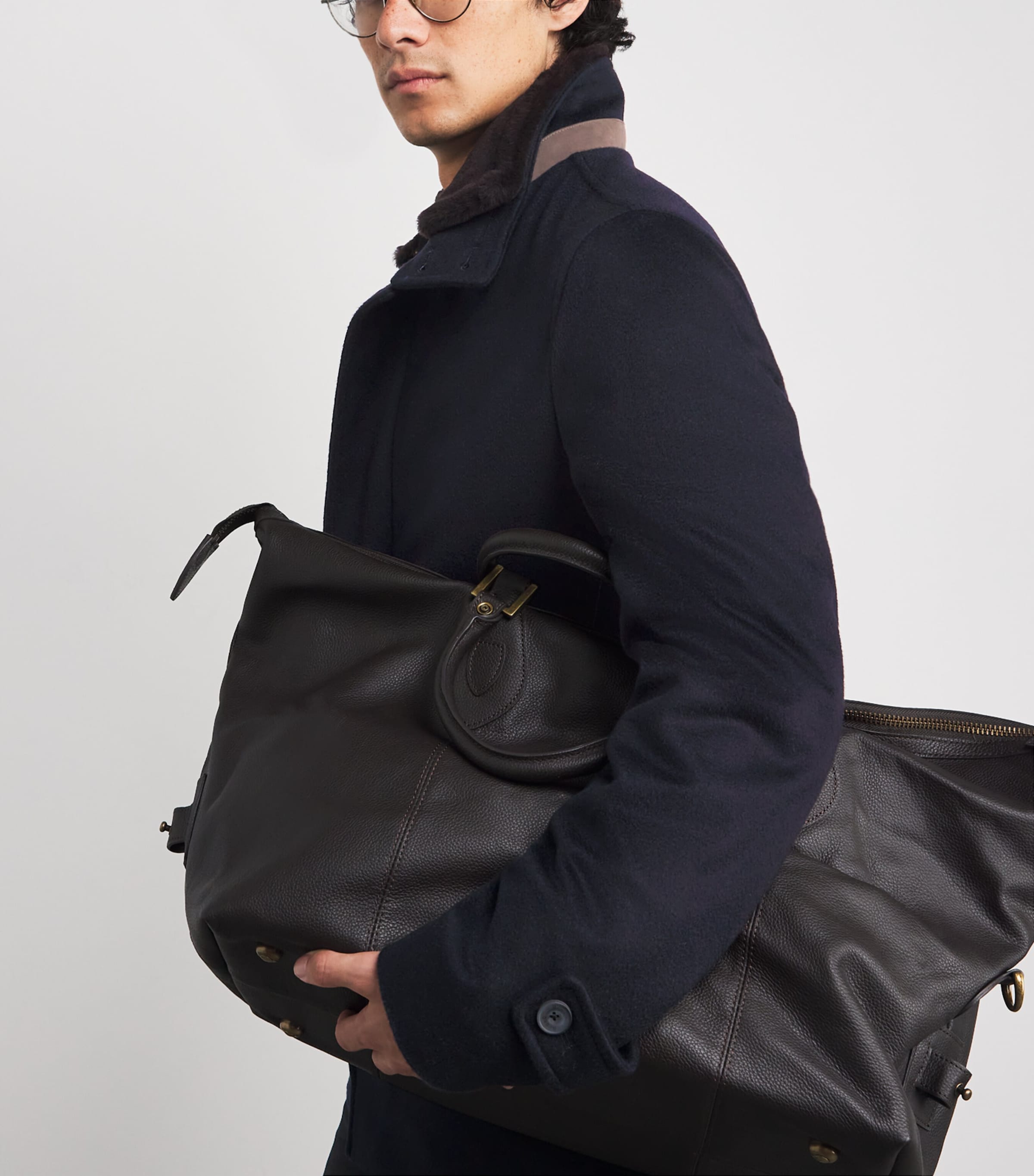 Cashmere Shearling-Trim Car Coat 9290 BLUE Image 6