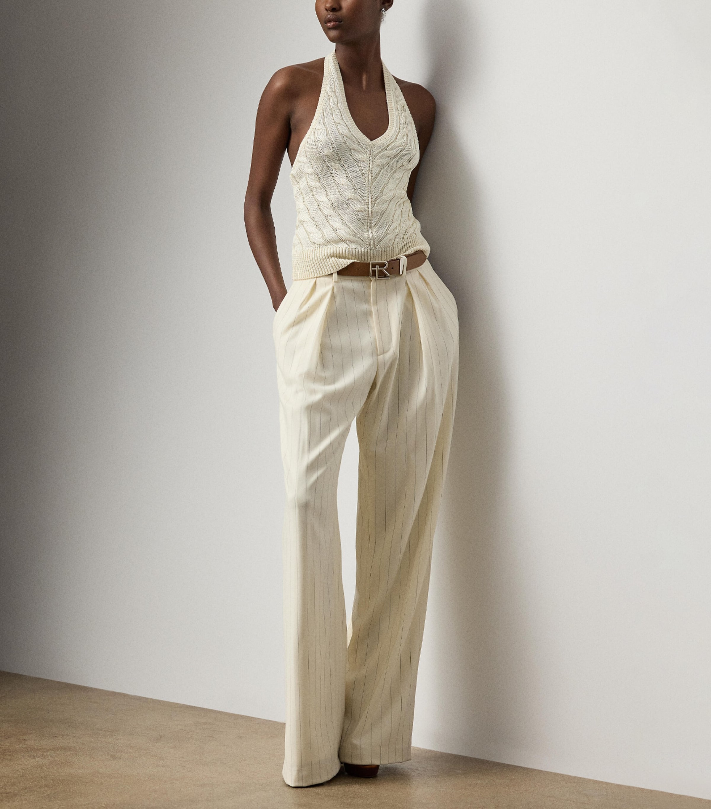 Silk Cable-Knit Halterneck Top NATURAL-101 Image 2