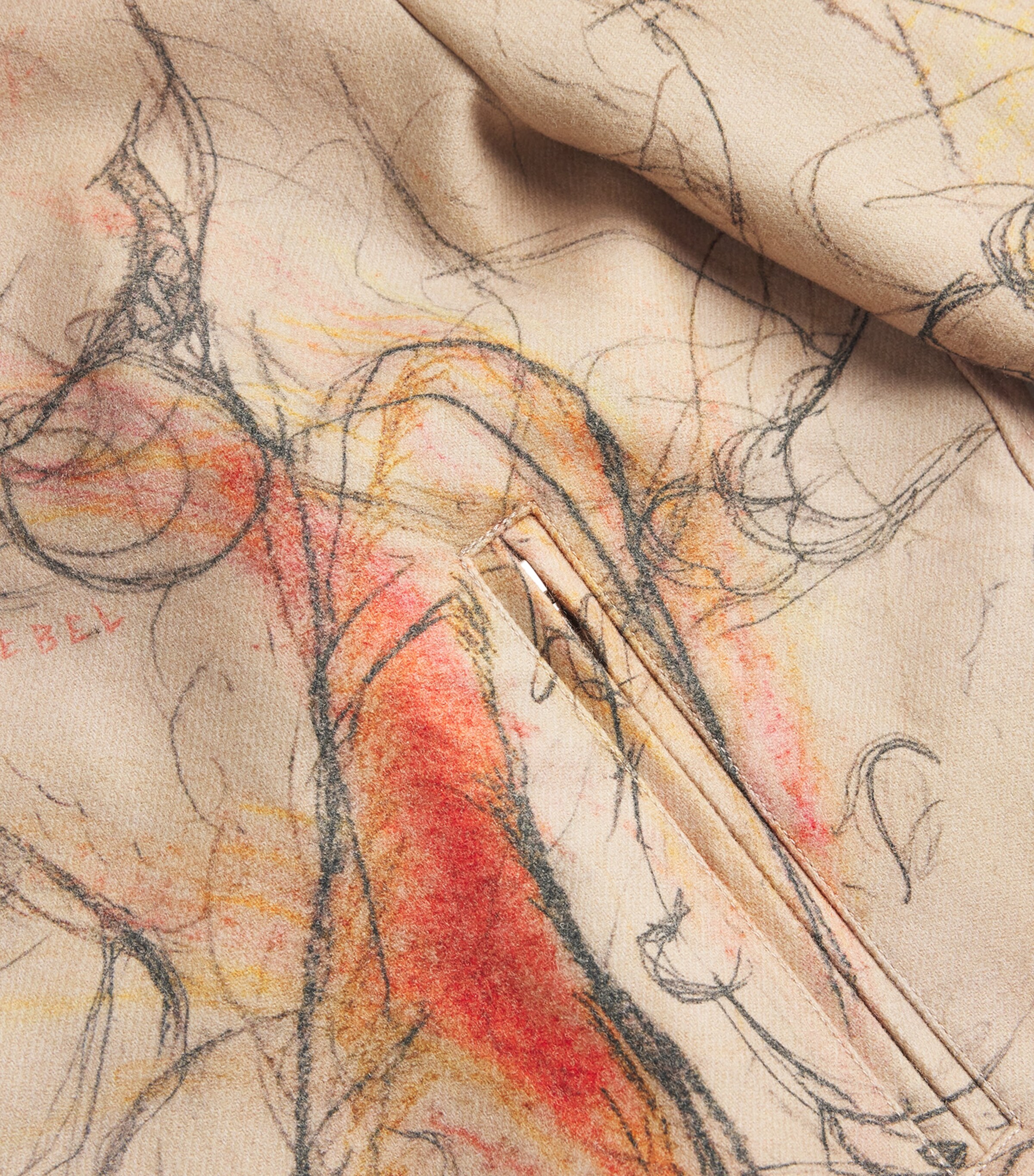 Printed Drafting Bomber Jacket BEIGE Image 5