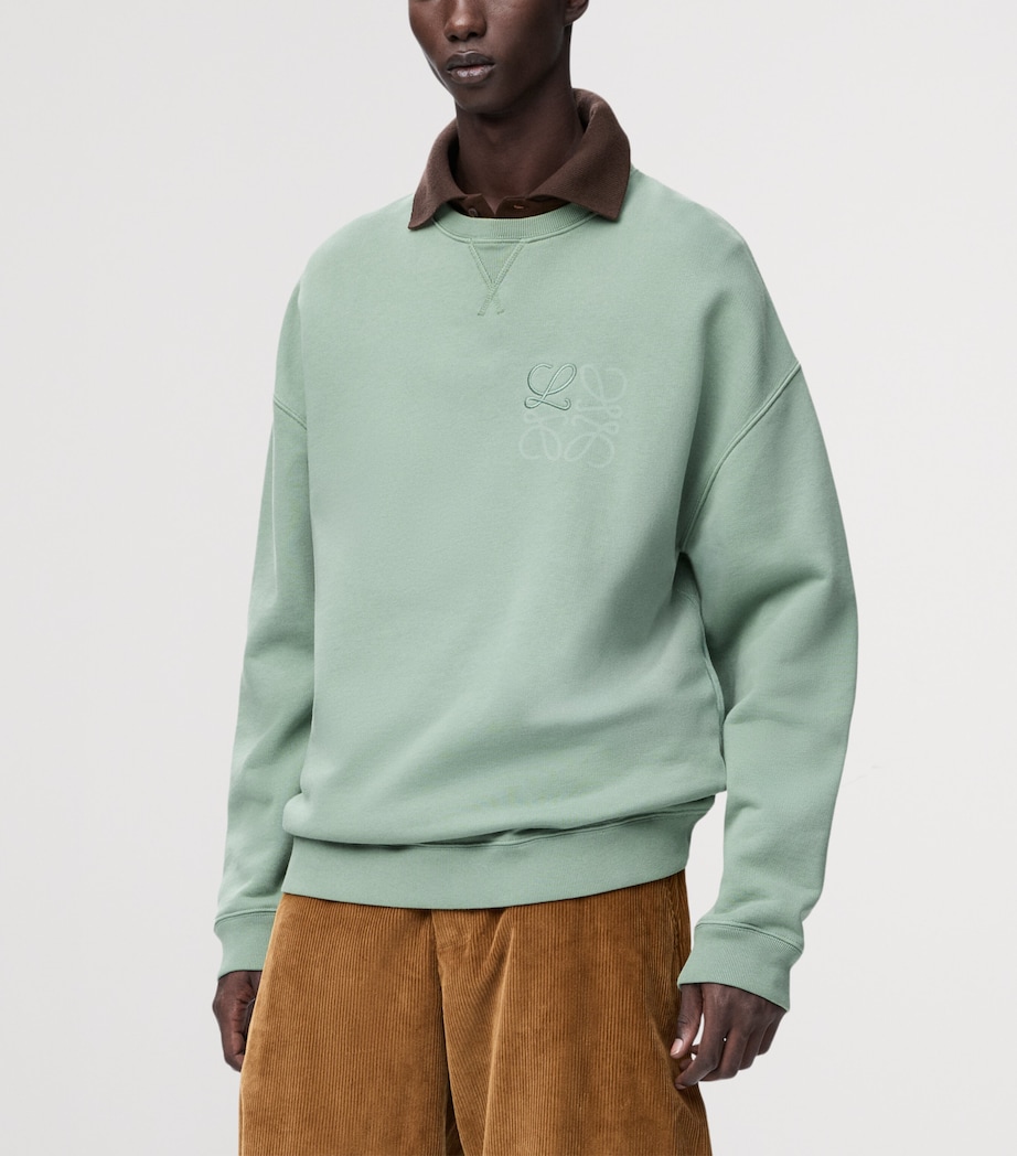 LOEWE Mens Cotton-Blend Anagram Sweatshirt Sage Image 3
