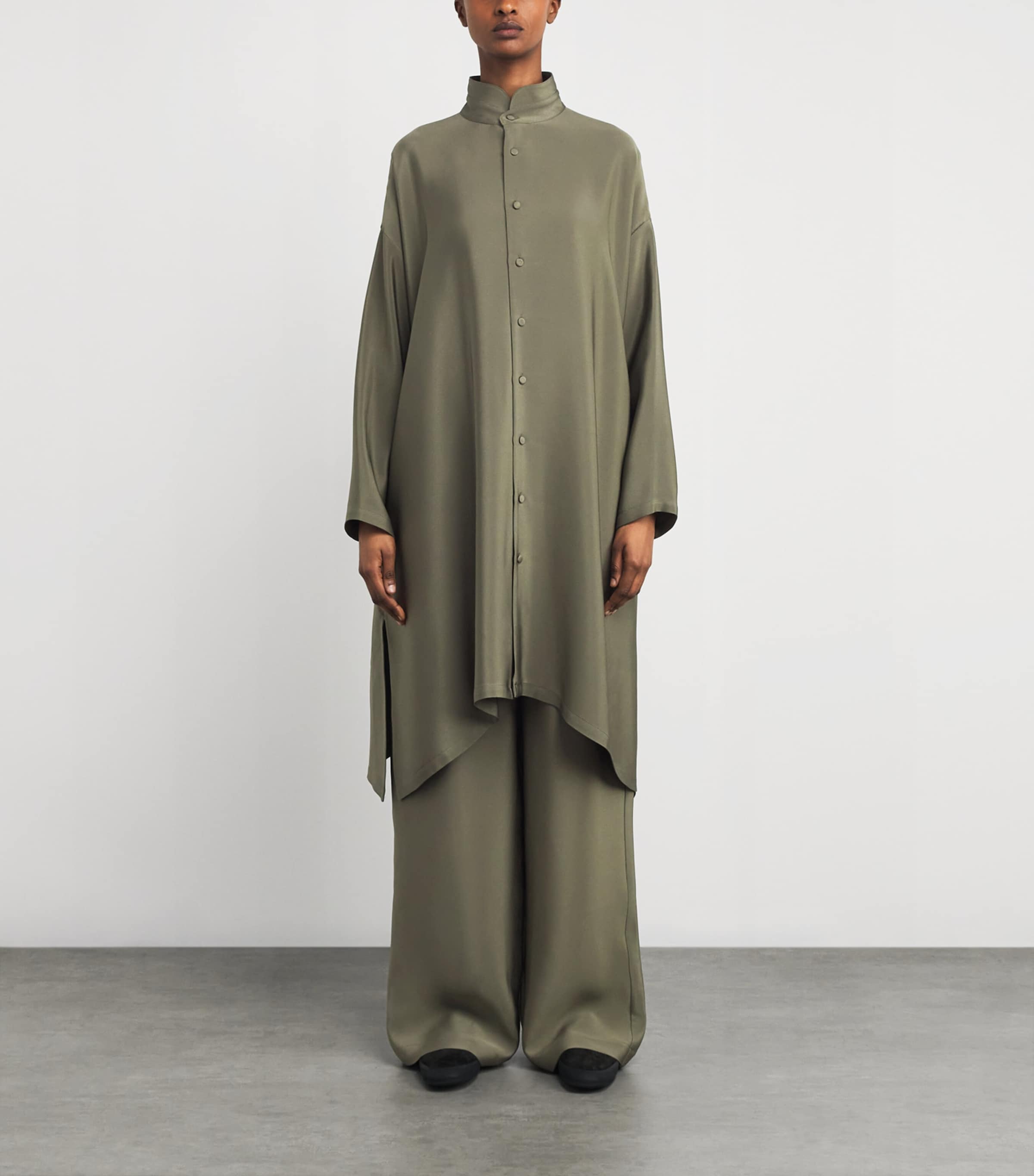 Silk Longline Shirt OLIVDARK Image 3