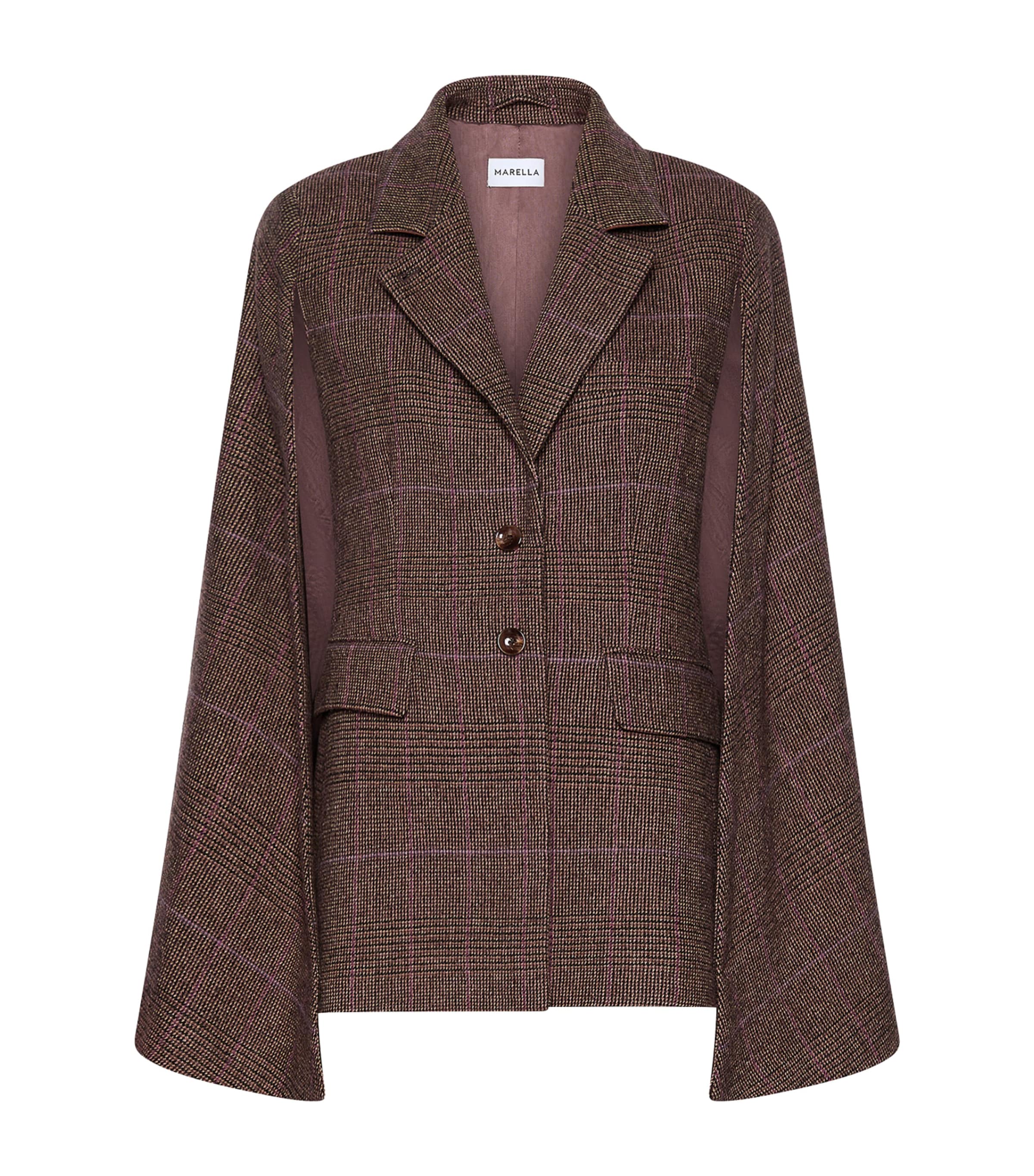 Marella Womens Wool-Blend Check Cape Brown Image 1