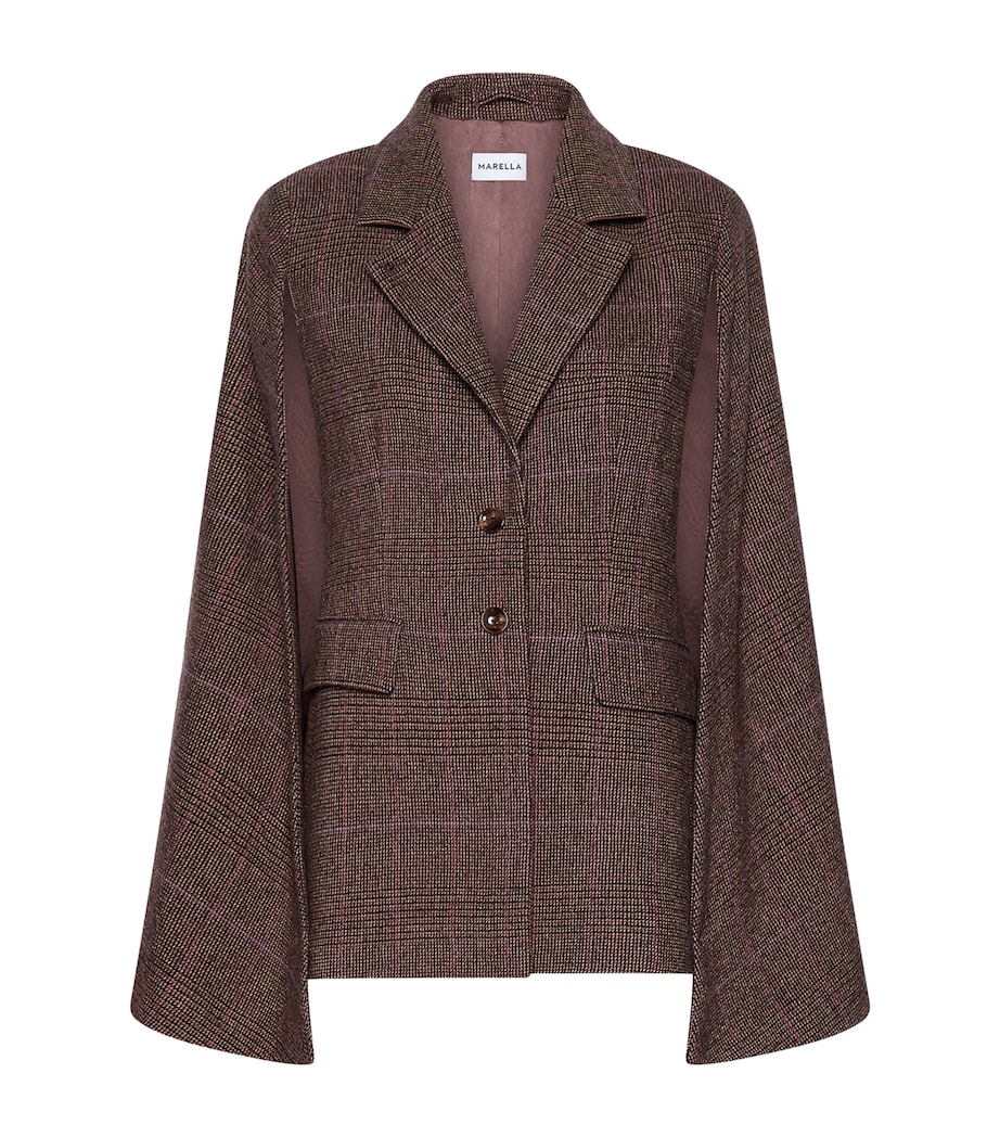 Marella Womens Wool-Blend Check Cape Brown Image 1