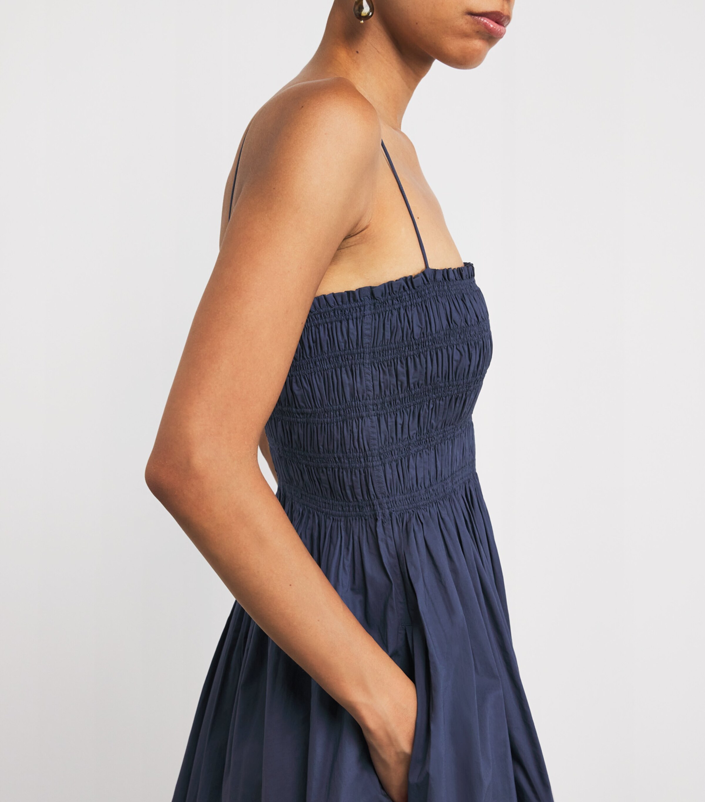 Matteau Blue Organic Cotton Shirred Midi Dress | Harrods DZ