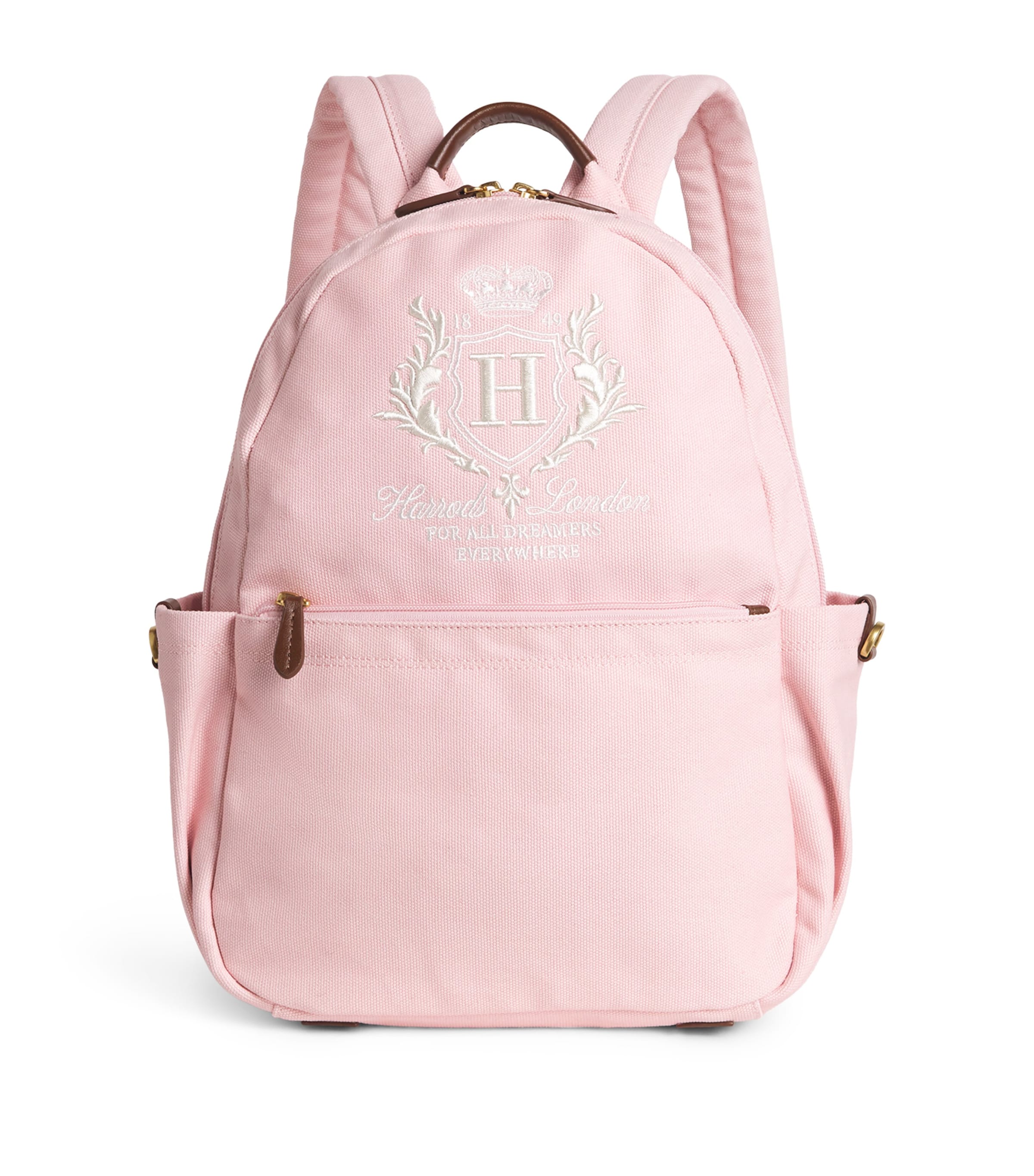 Harrods Cotton Embroidered Emblem Backpack In Pink