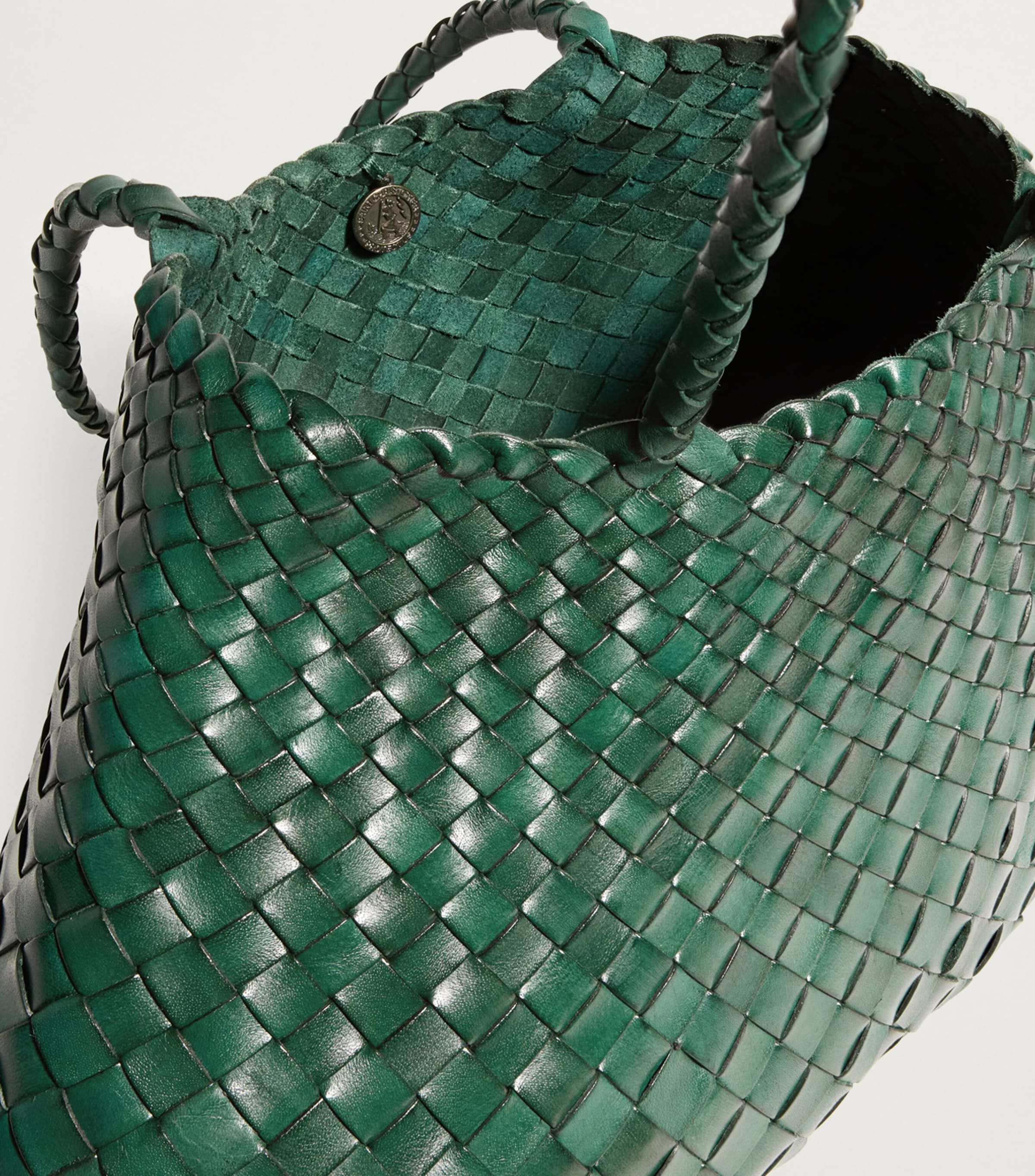 Large Leather Woven Santa Croce Tote Bag FOREST Image 4