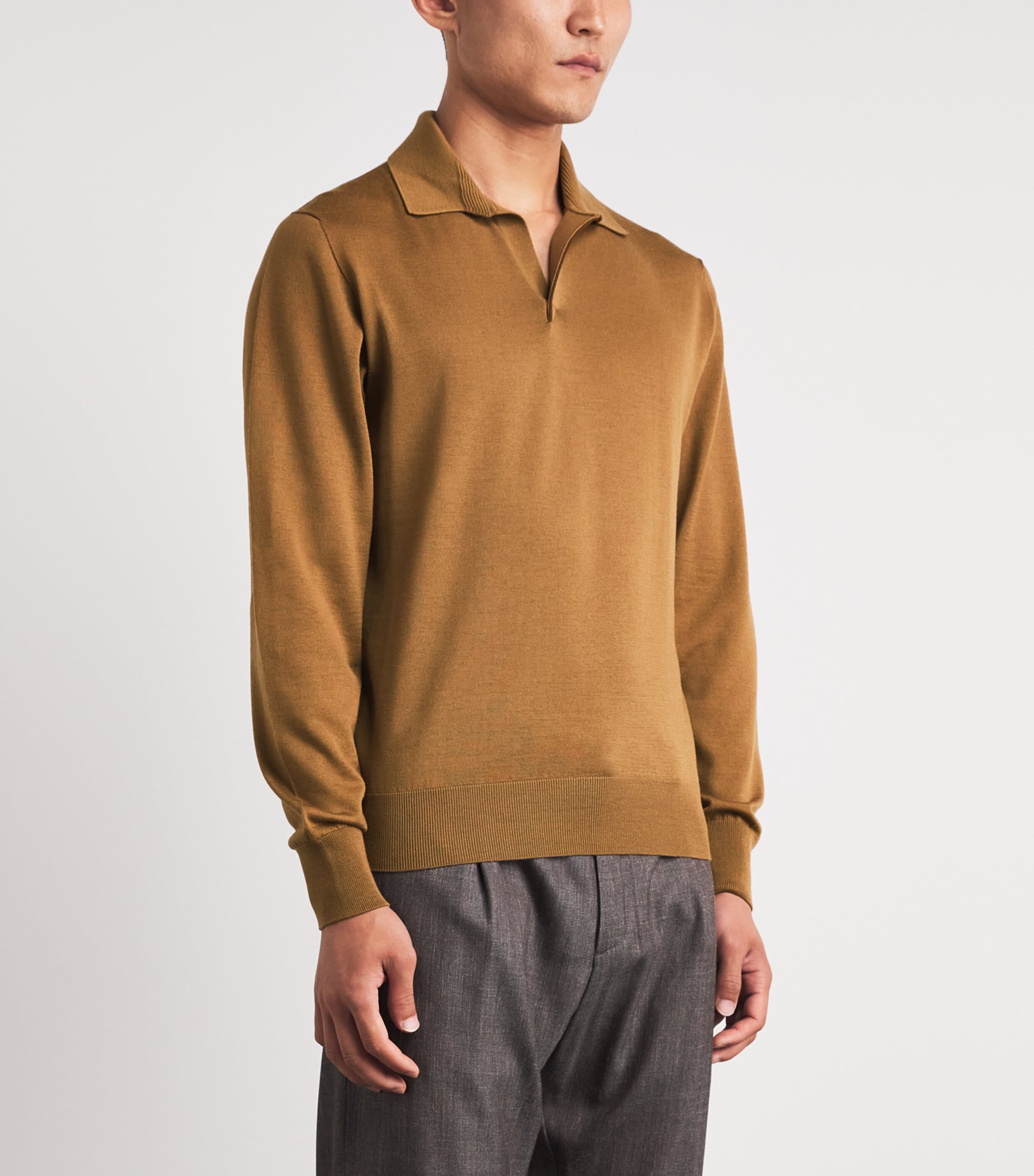 Sease Mens Virgin Wool Polo Shirt Nut Brown Image 4