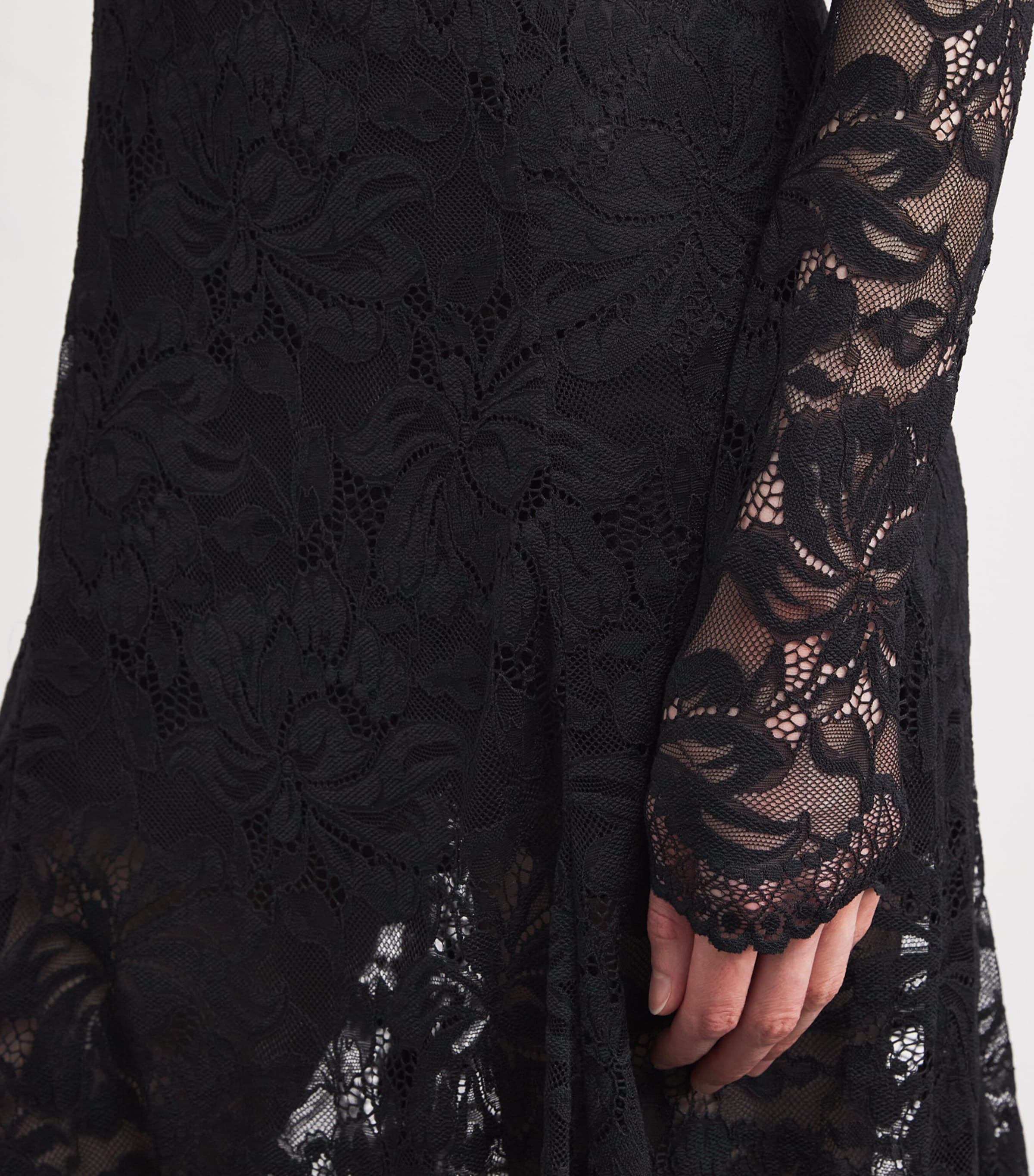 Lace Mock-Neck Maxi Dress P001 BLACK Image 6