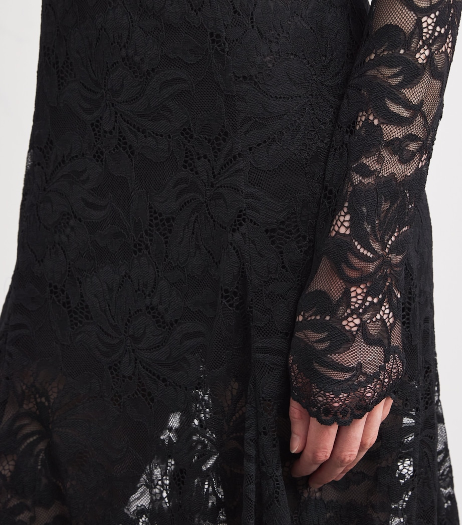 Lace Mock-Neck Maxi Dress P001 BLACK Image 6