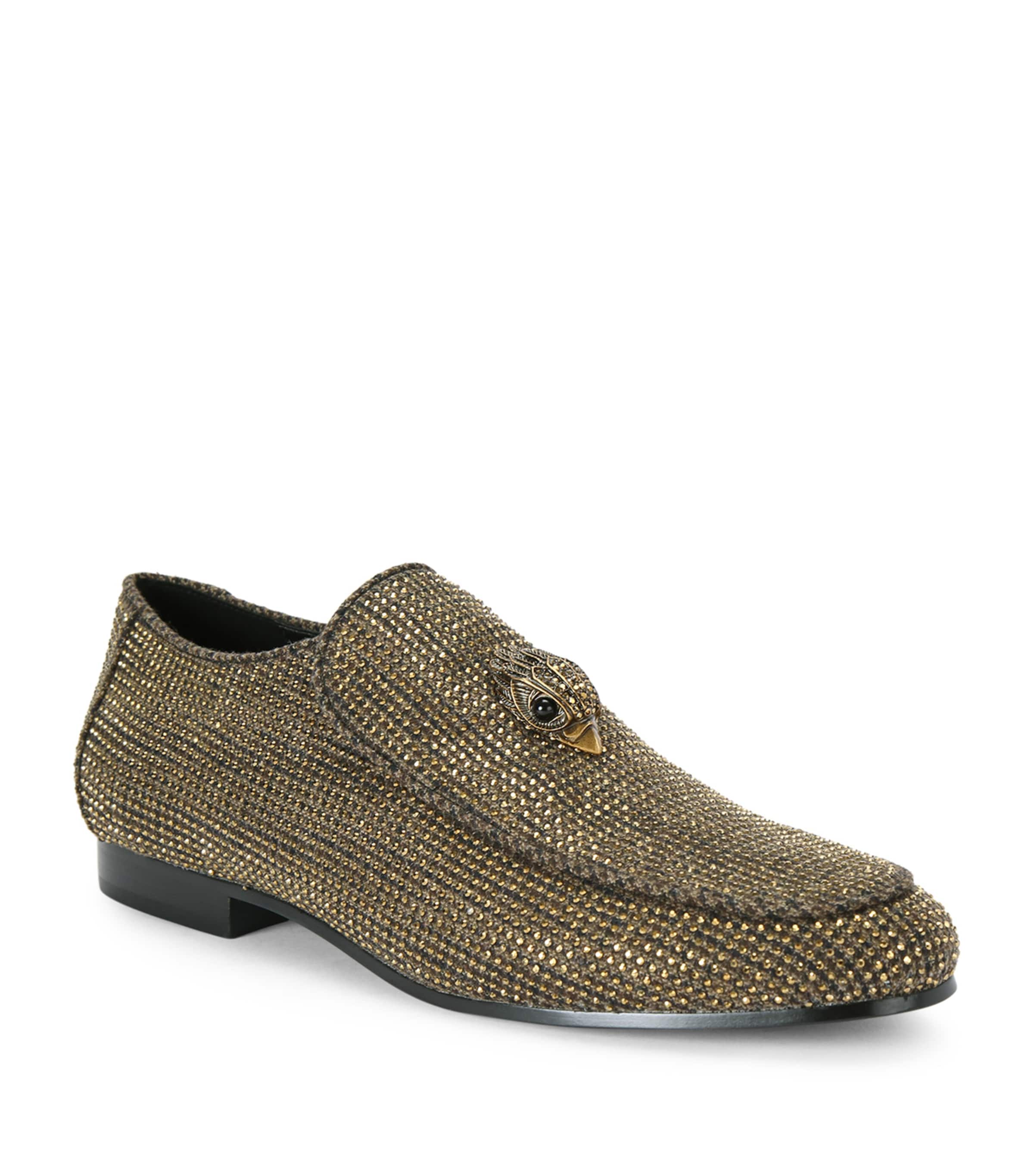 Kurt Geiger London Mens Dark Brown Hugh Eagle-embellished Herringbone Woven Loafers In Brown
