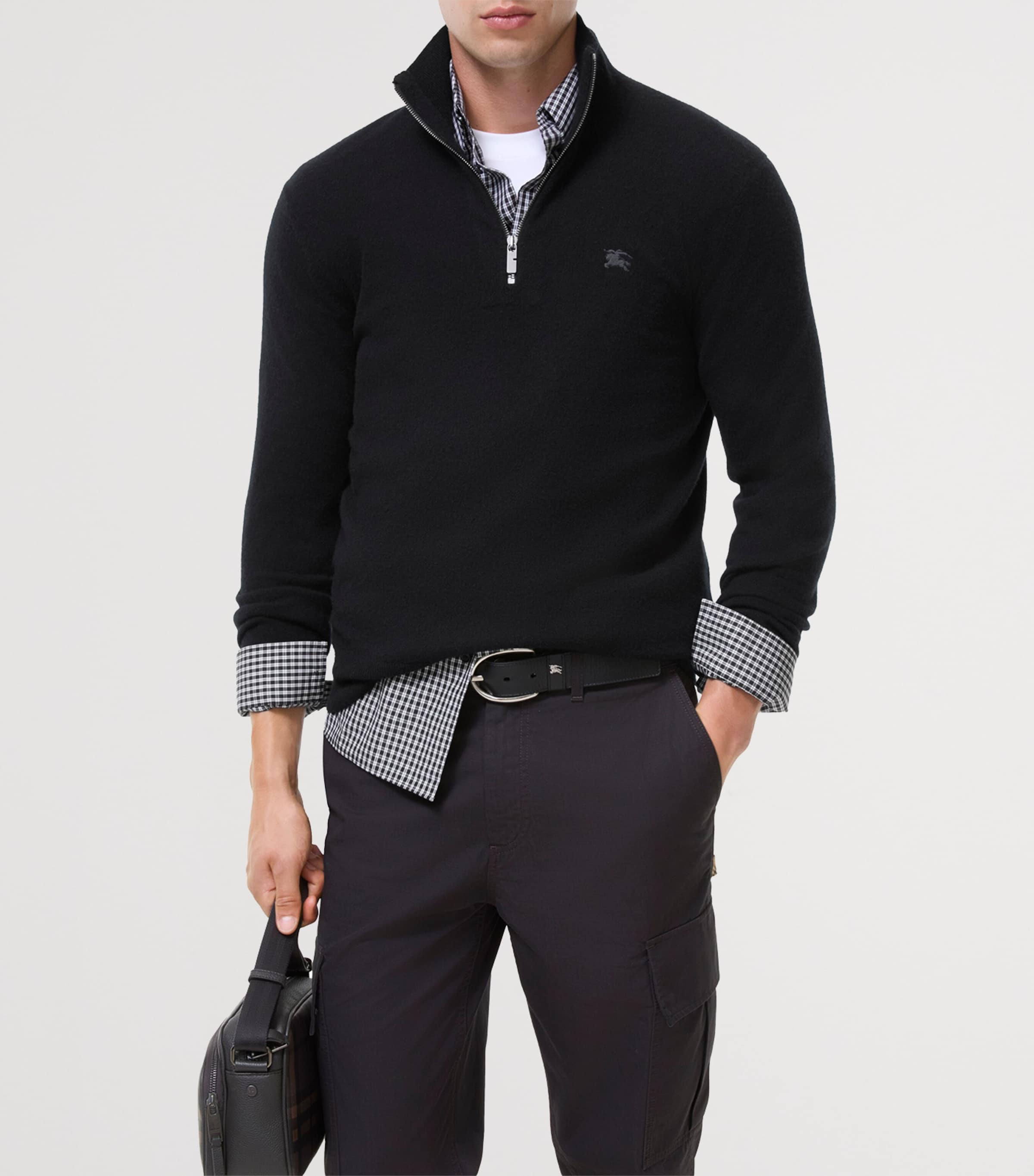 Burberry Mens Cashmere-Blend Quarter-Zip Sweater Black Image 2