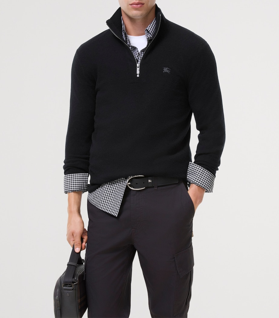 Burberry Mens Cashmere-Blend Quarter-Zip Sweater Black Image 2