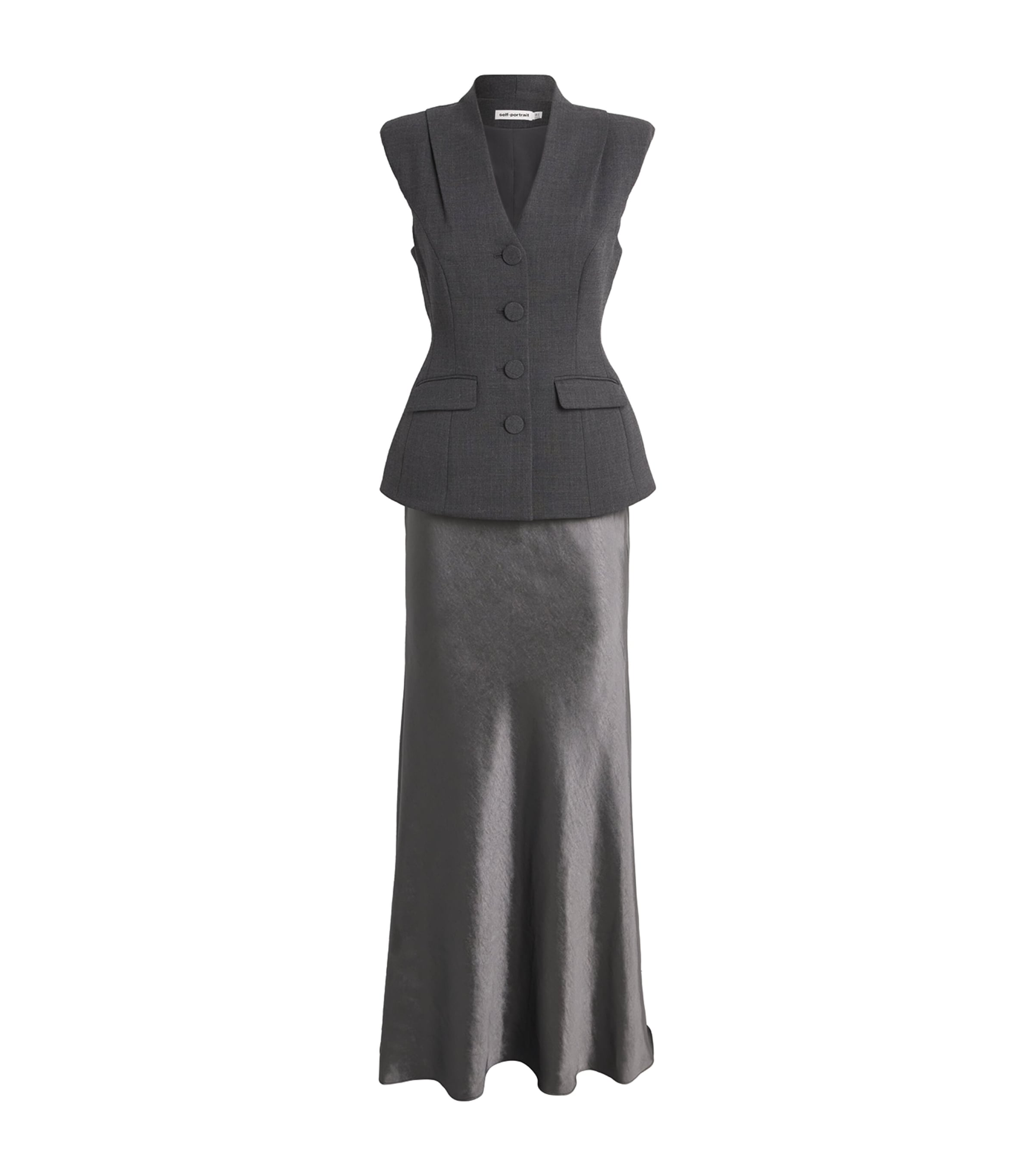 Satin Tailored Maxi Dress GREY Image 1