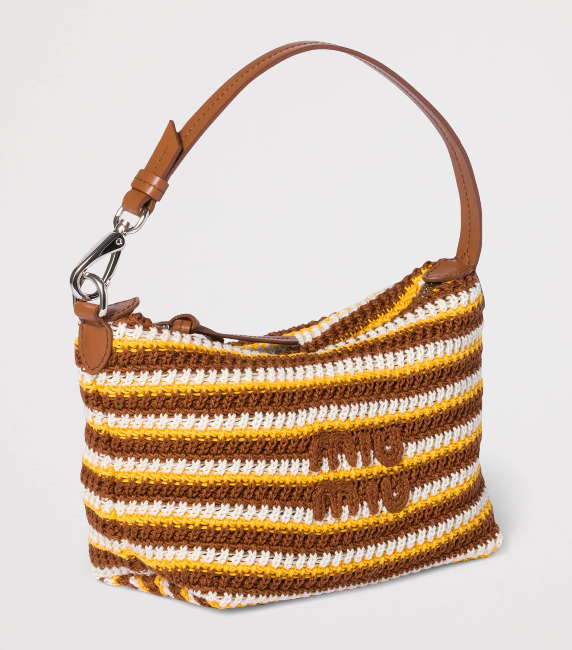 Miu Miu Crochet-Leather Logo Pouch Brown Image 2