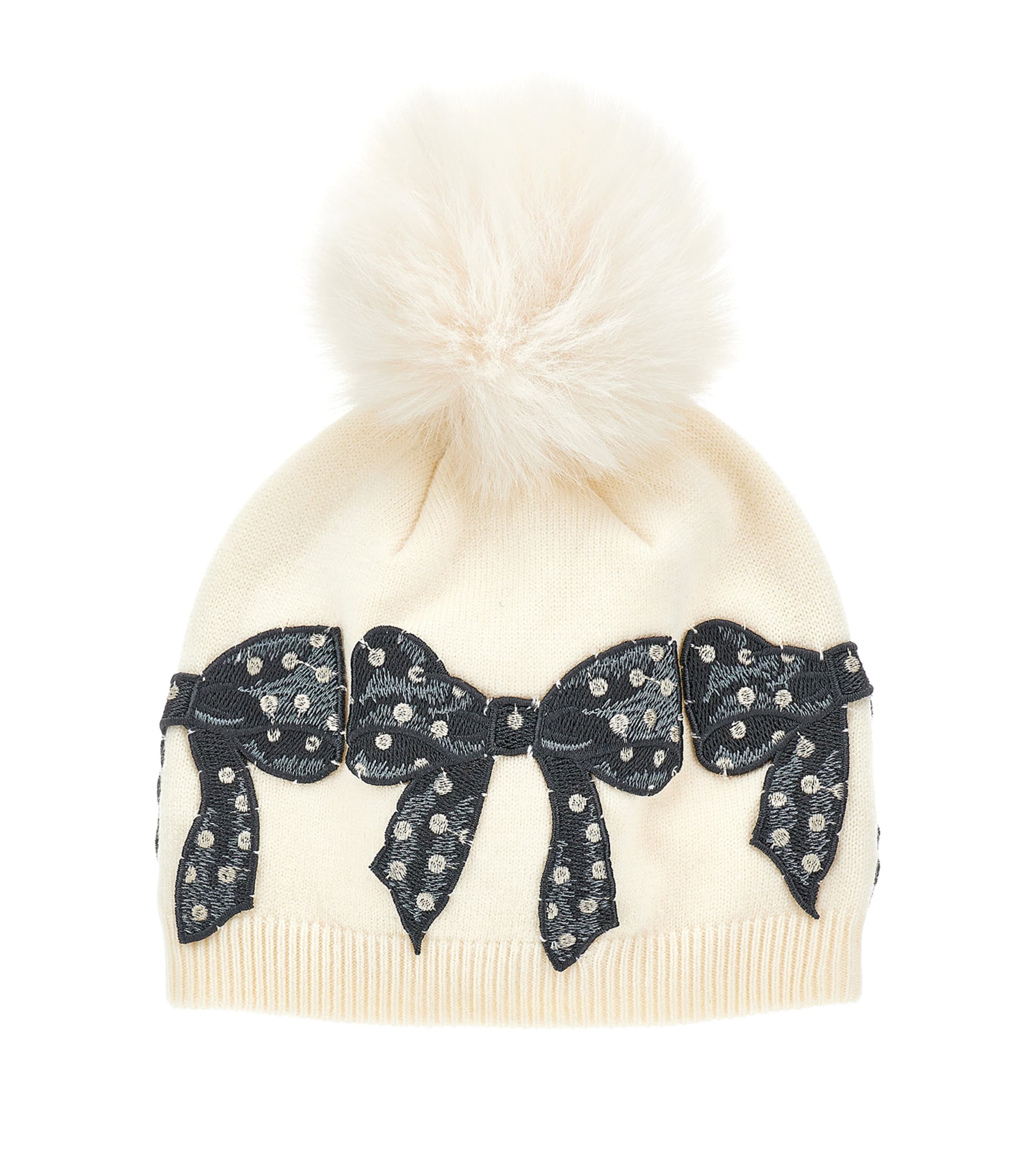 Monnalisa Kids' Bow-appliqué Beanie In Neutral