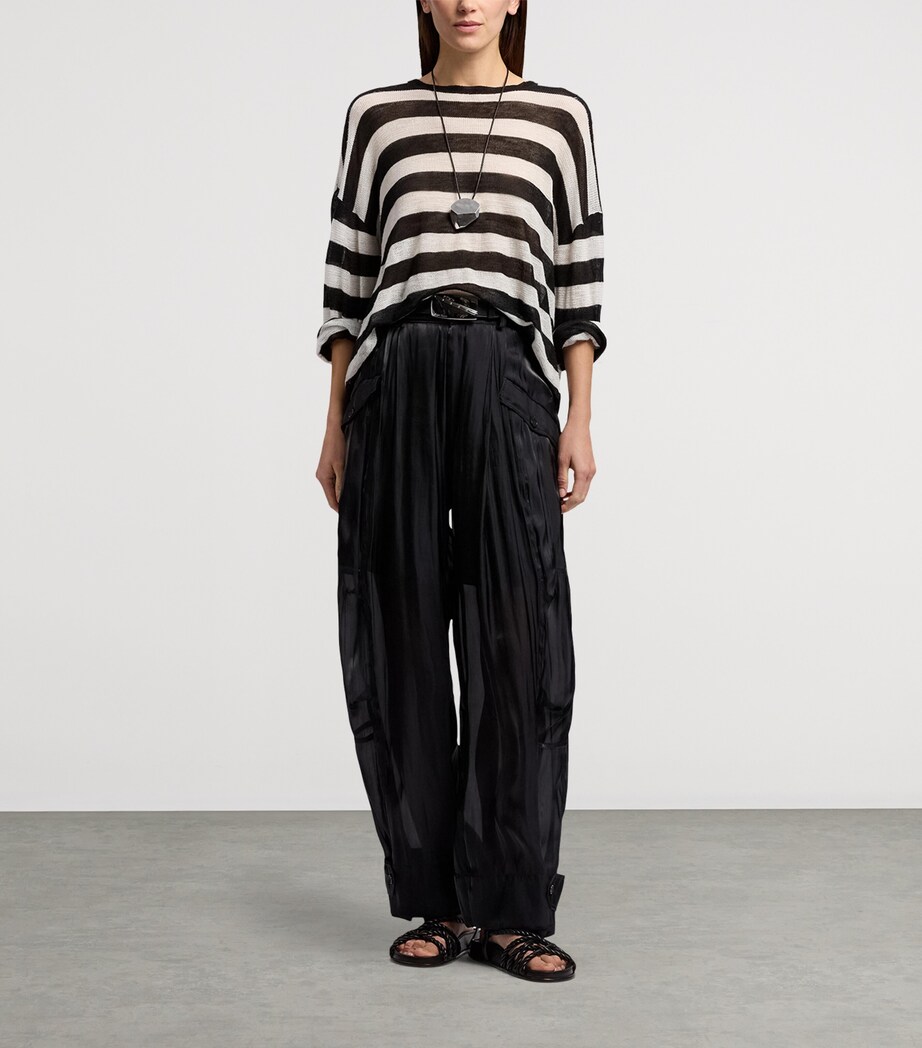 Ralph Lauren Collection Womens Mulberry Silk-Linen Stripe Sweater Black Image 9