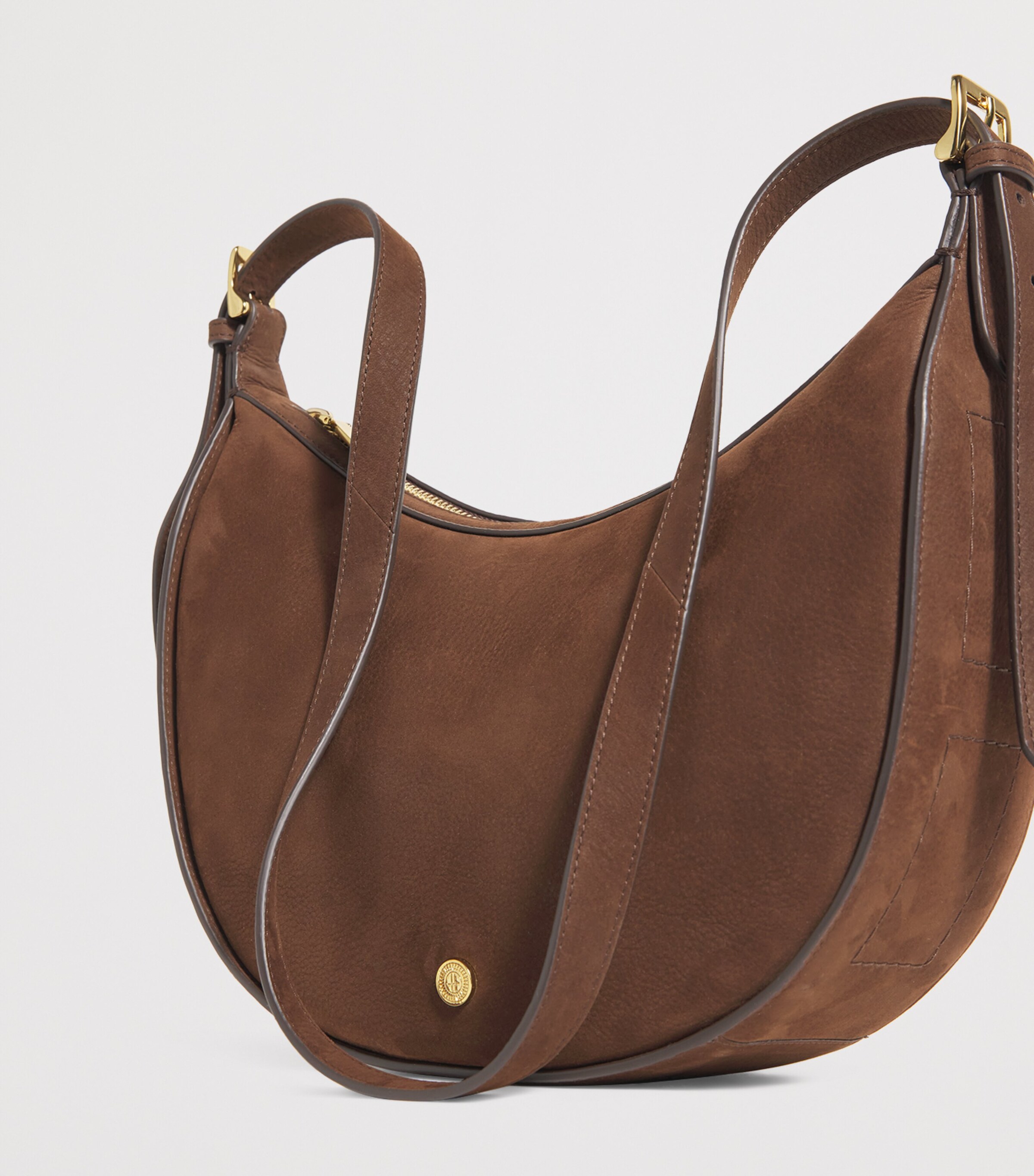 Harrods Small Suede Crescent Shoulder Bag Tan Image 8