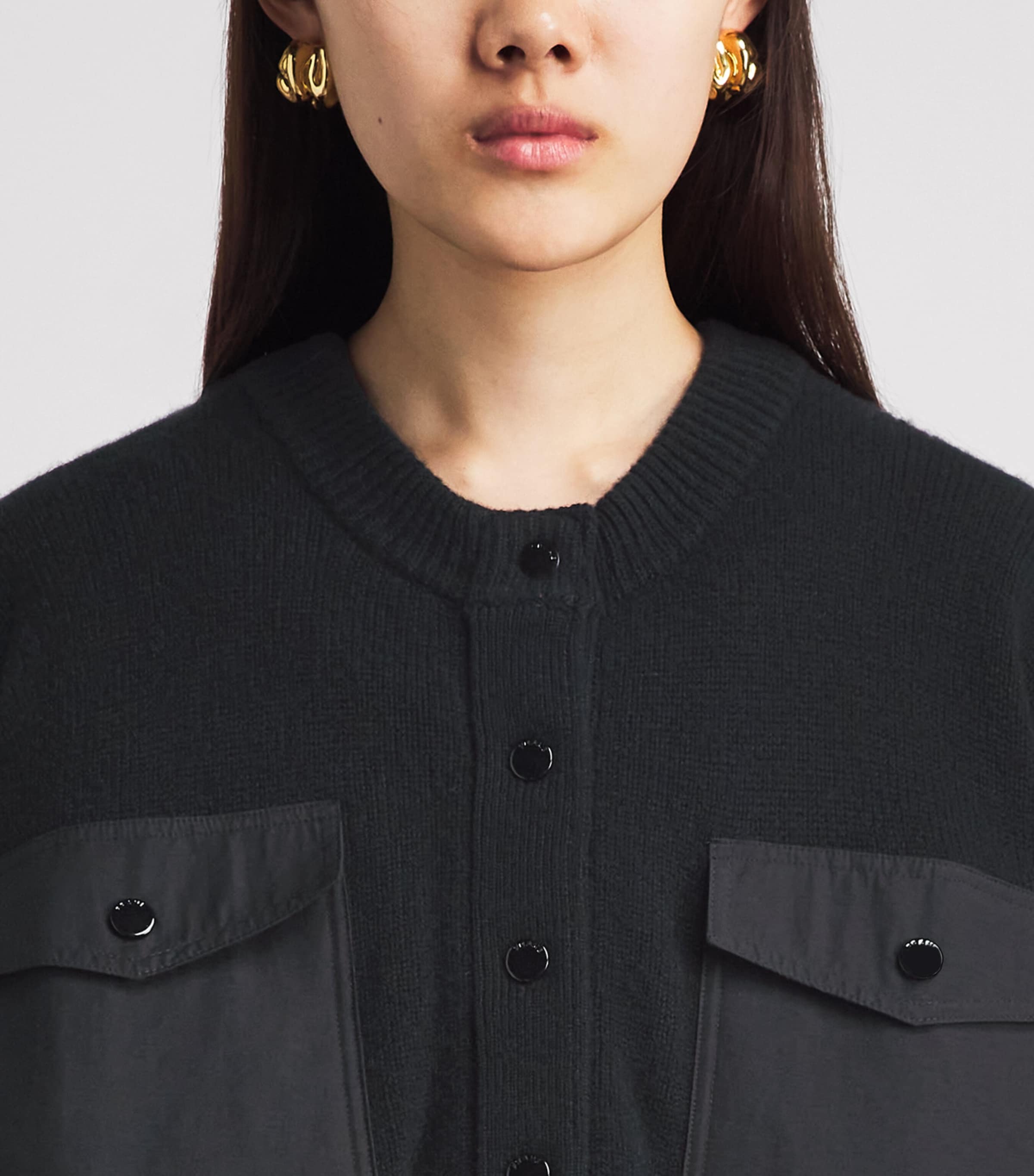 FRAME Womens Cashmere Patch-Pocket Cardigan Black Image 3