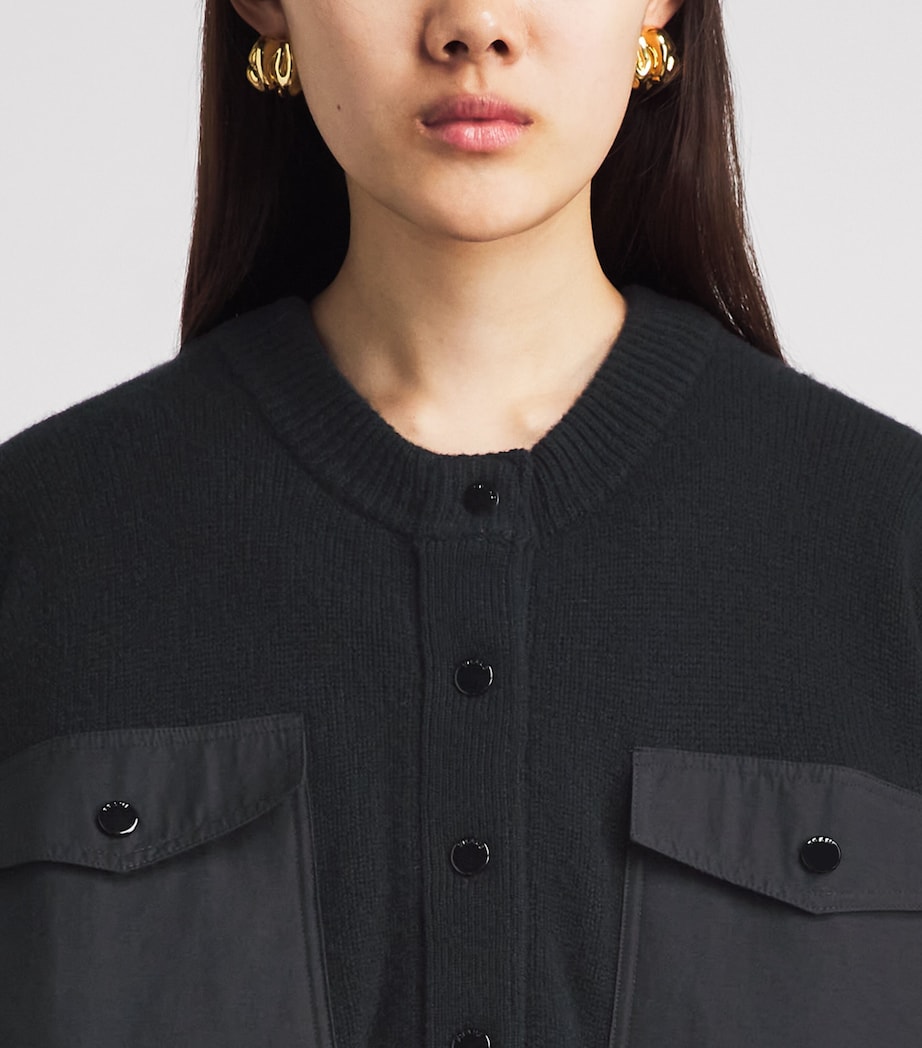 FRAME Womens Cashmere Patch-Pocket Cardigan Black Image 3