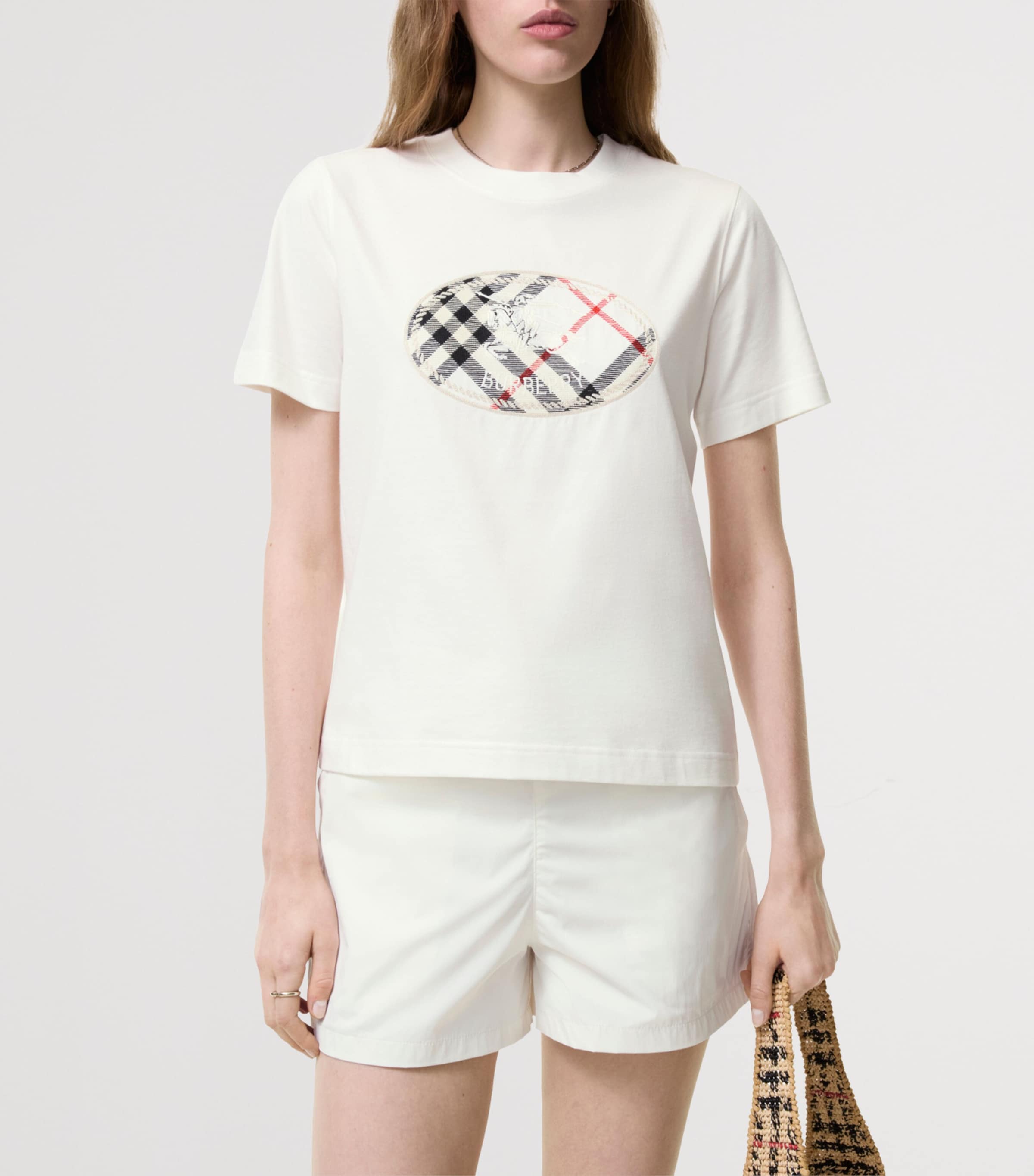 Burberry Womens Cotton Logo Stamp T-Shirt Chalk Image 2