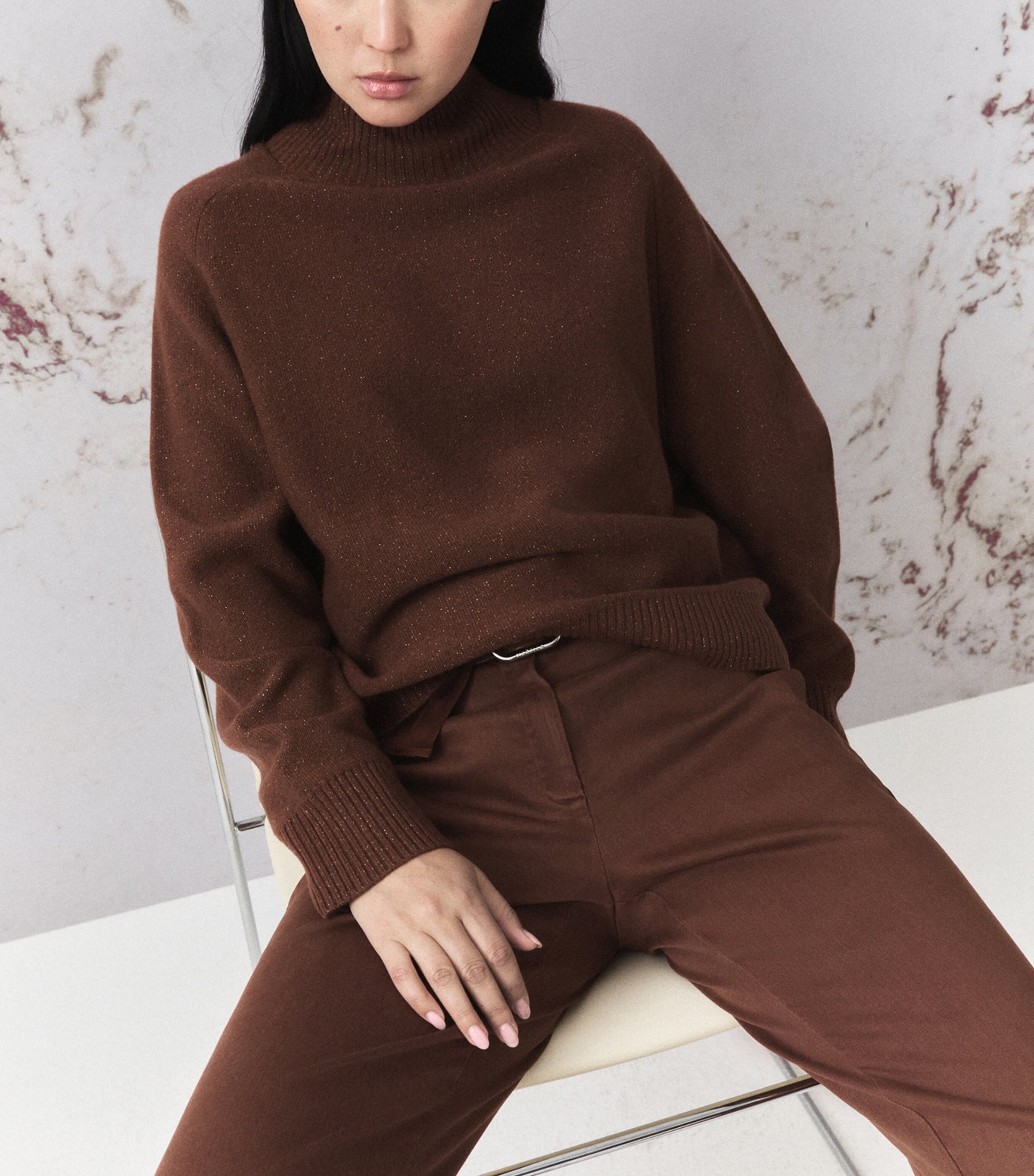 Marella Womens Wool-Cashmere Sequinned Sweater Caramel Image 4