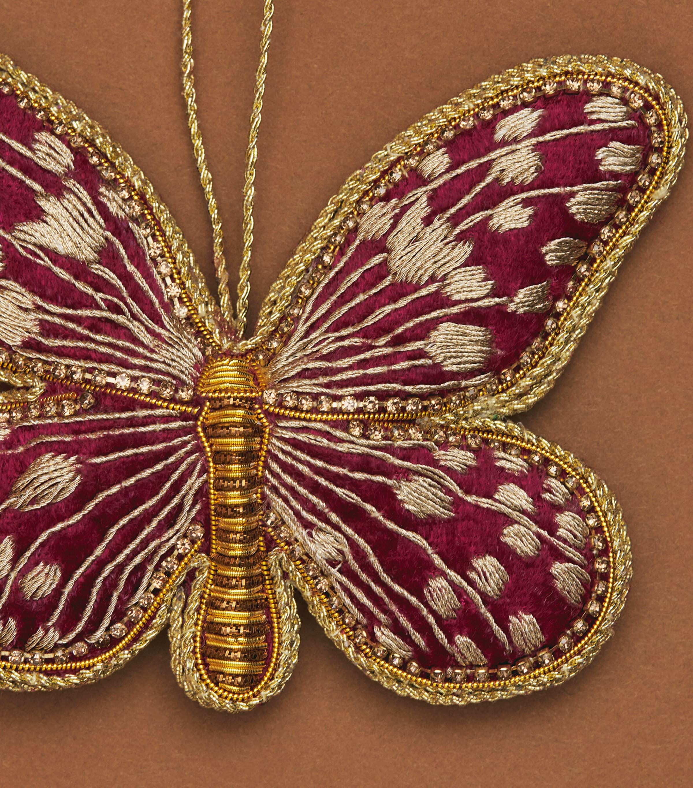 Tinker Tailor Velvet Embroidered Butterfly Tree Decoration Wine & Gold Image 2