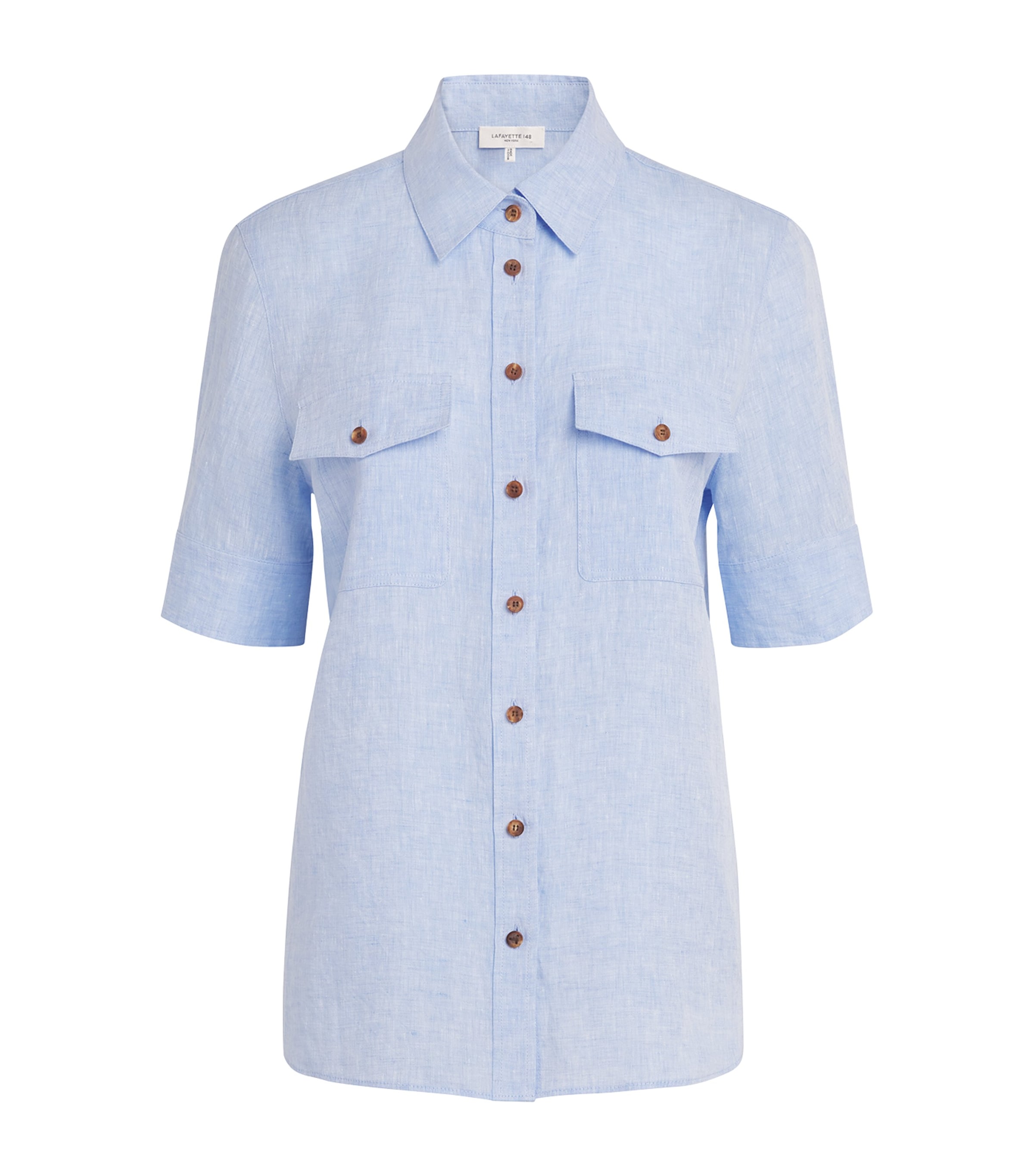 Lafayette 148 Womens Linen Twin-Pocket Shirt Delme Delph Blu Mlng Image 1