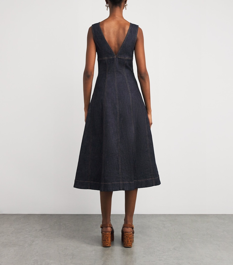 Denim V-Neck Midi Dress BLUE Image 3