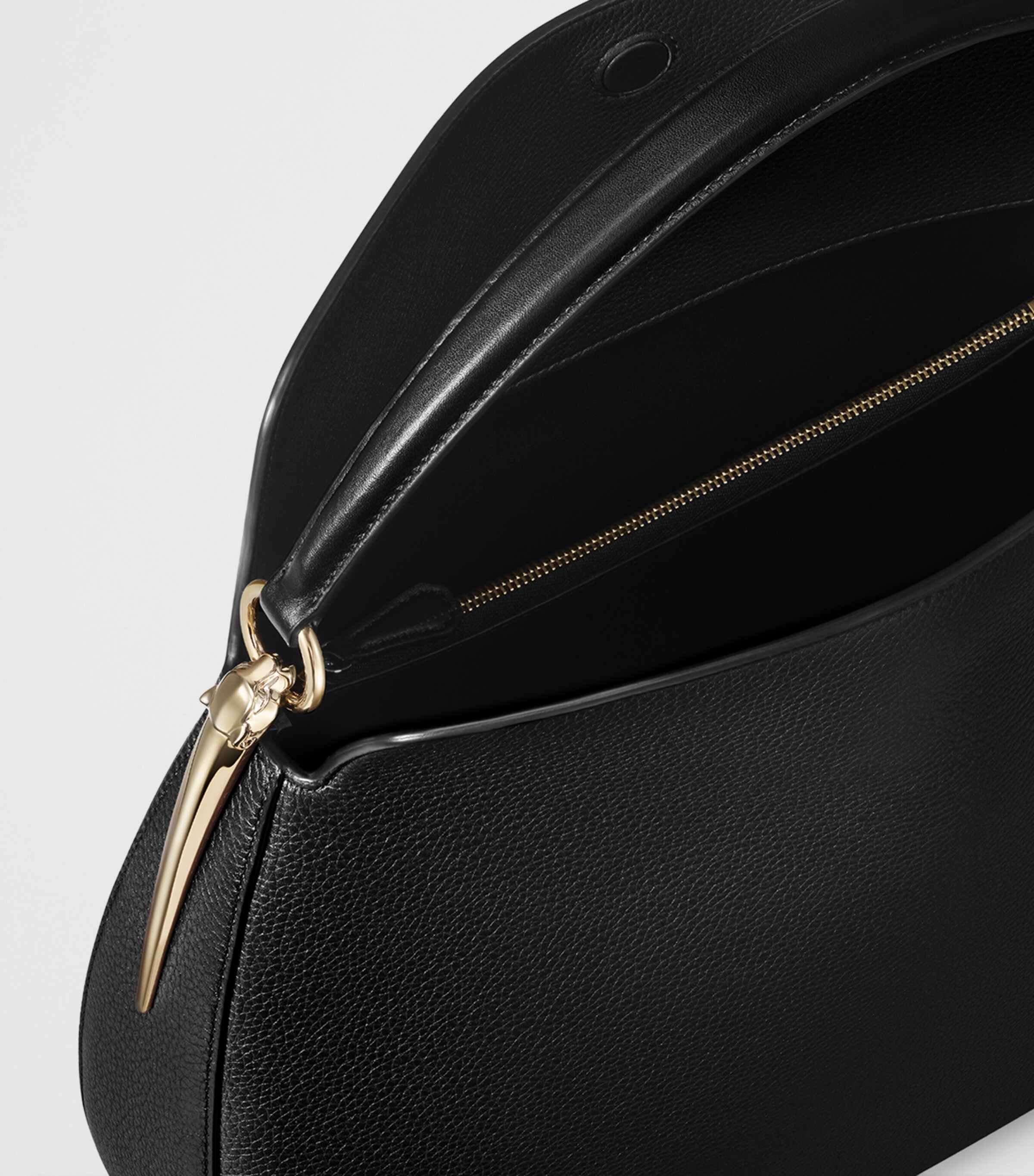 Medium Leather Panthère Hobo Shoulder Bag BLACK Image 3