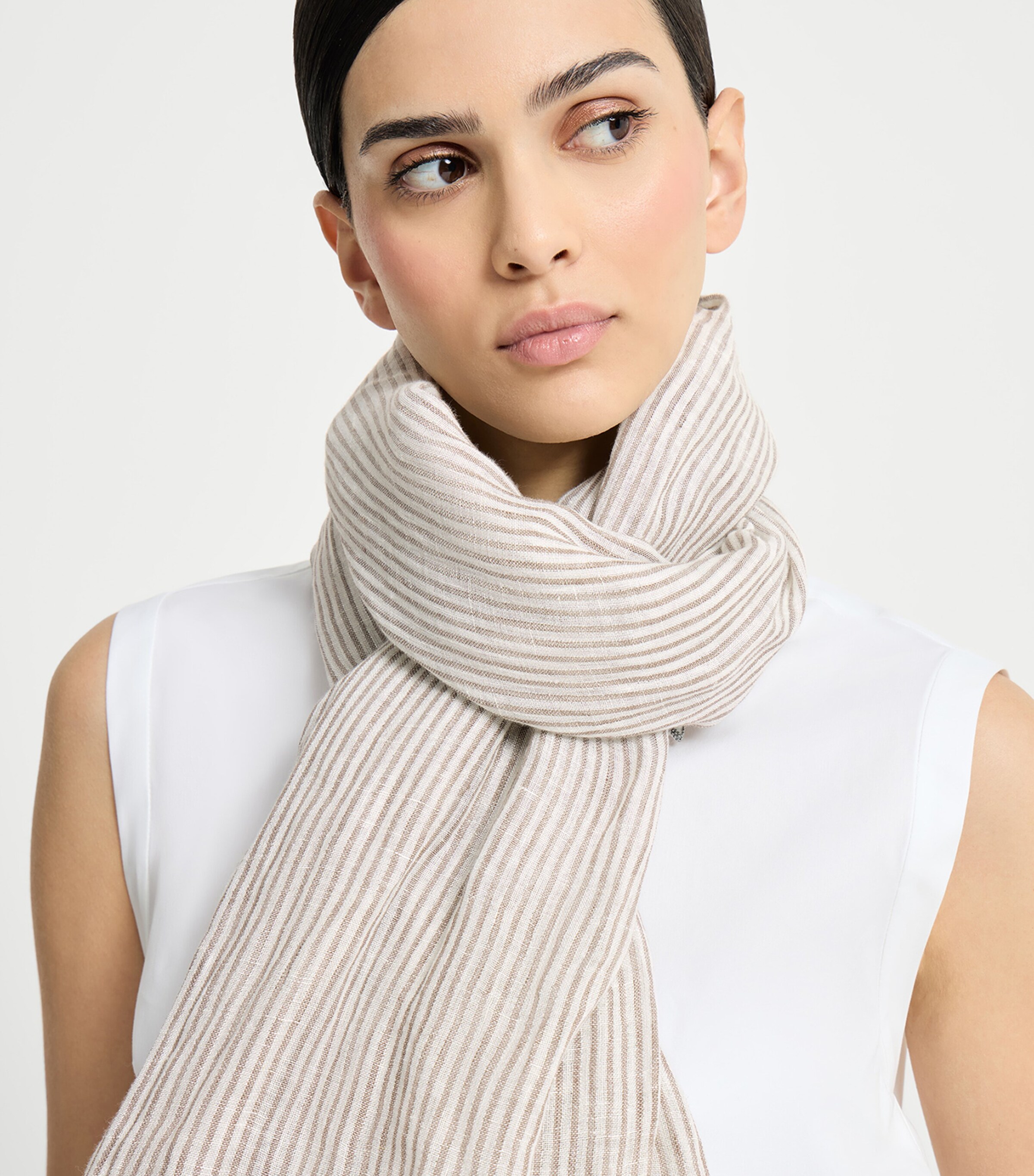 Brunello Cucinelli Linen-Blend Stripe Scarf Image 3