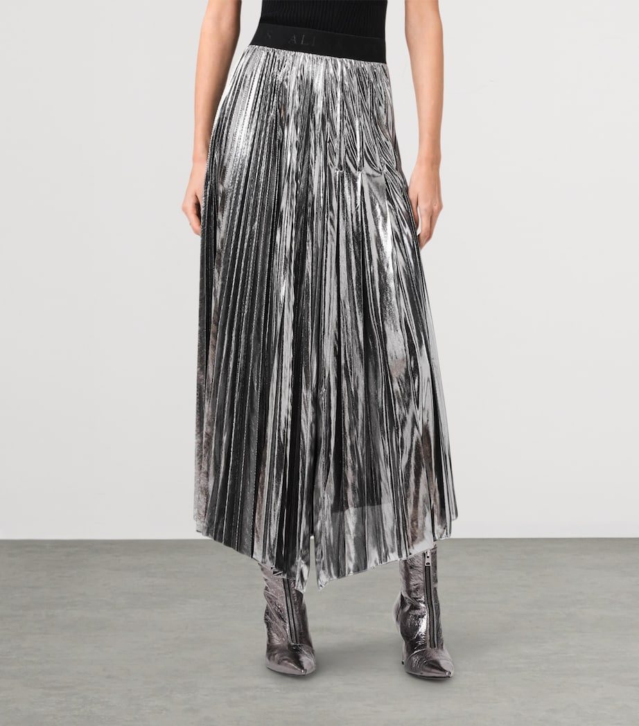 AllSaints Womens Pleated Jax Maxi Skirt Metallic Silver Image 2