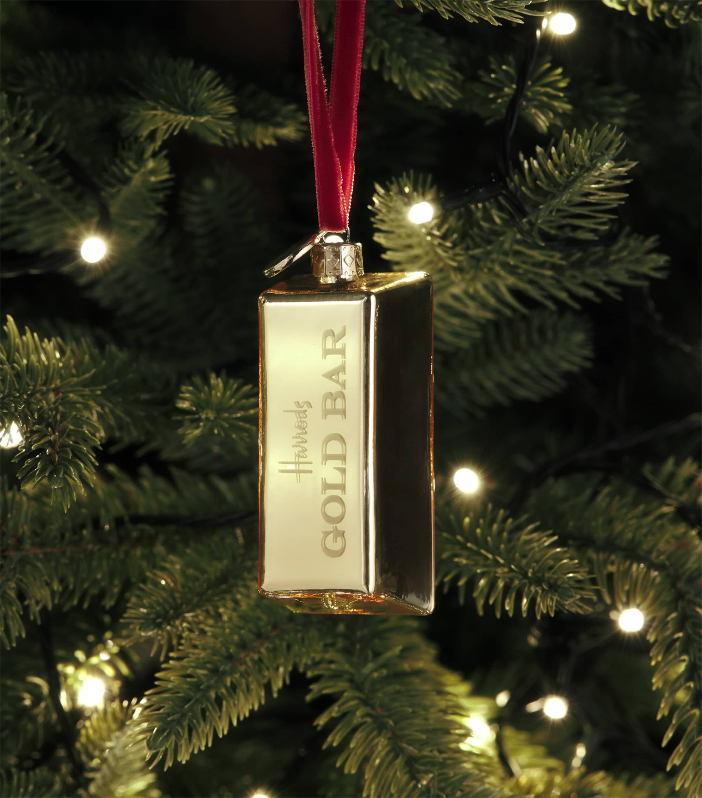 Harrods Glass Gold Bar Tree Decoration Gold Image 3