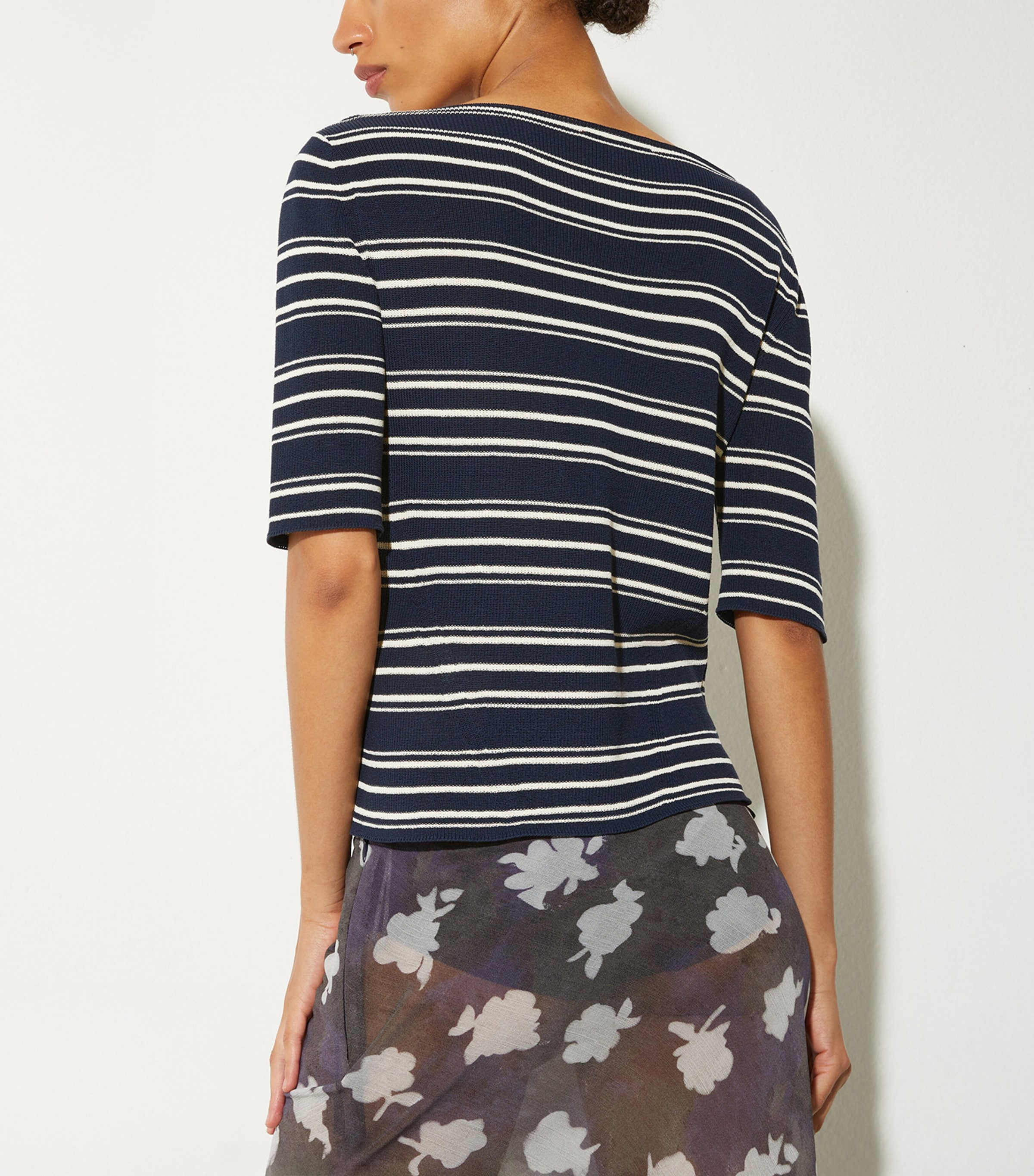 MAX&Co. Womens Stripe Boat-Neck Crop Top Navy Image 3
