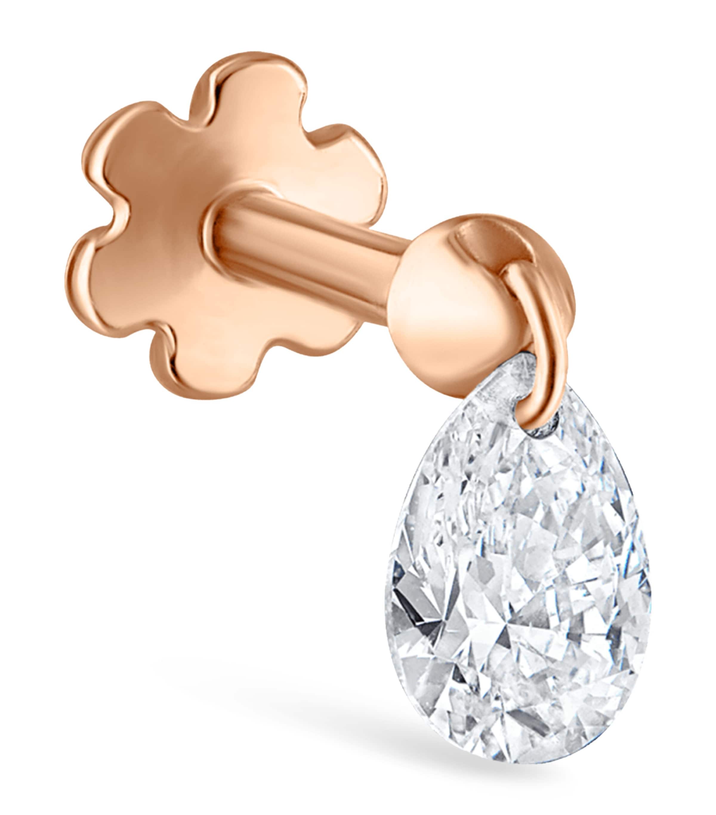 Maria Tash Rose Gold Floating Pear Diamond Charm Threaded Stud Earring (4mm) Rose Gold Image 1