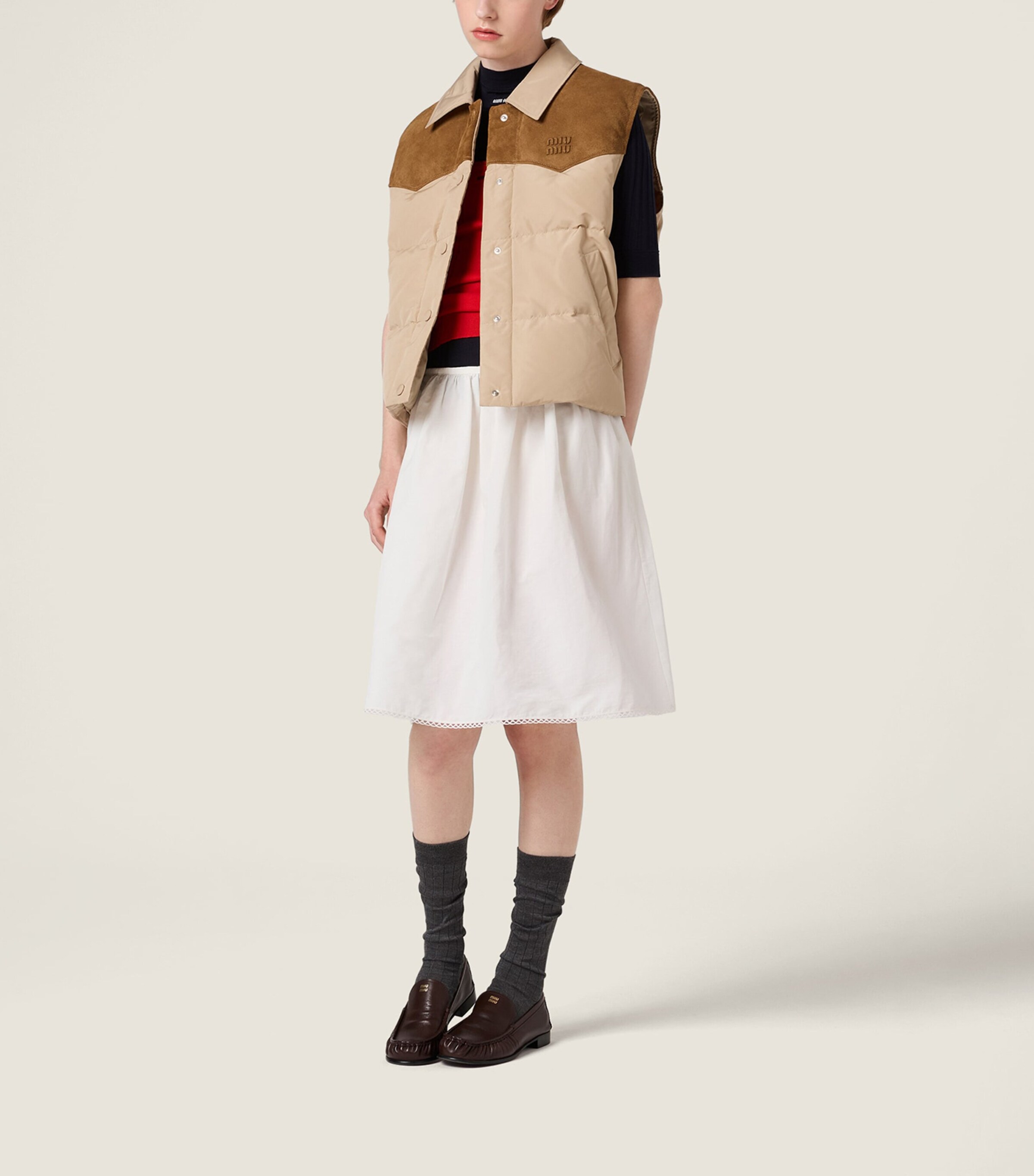 Miu Miu Womens Leather-Trim Down-Filled Gilet Image 2