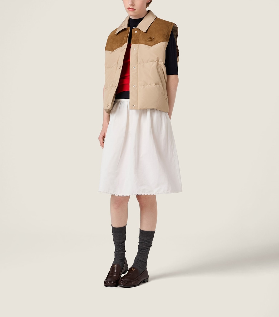 Miu Miu Womens Leather-Trim Down-Filled Gilet Image 2