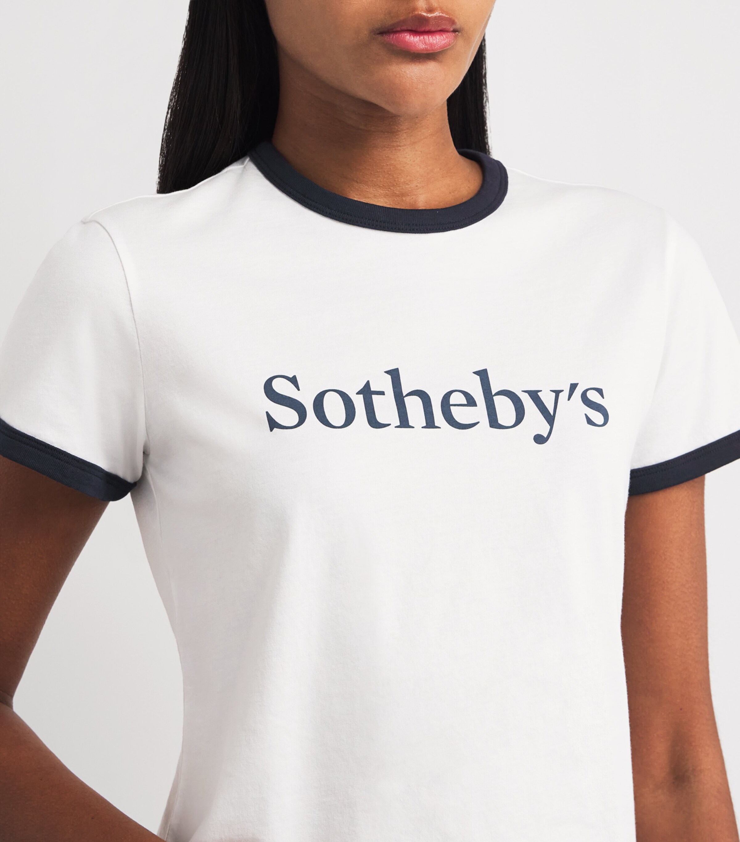 FRAME Womens x Sotheby's Cotton Ringer Baby T-Shirt White Multi Image 6
