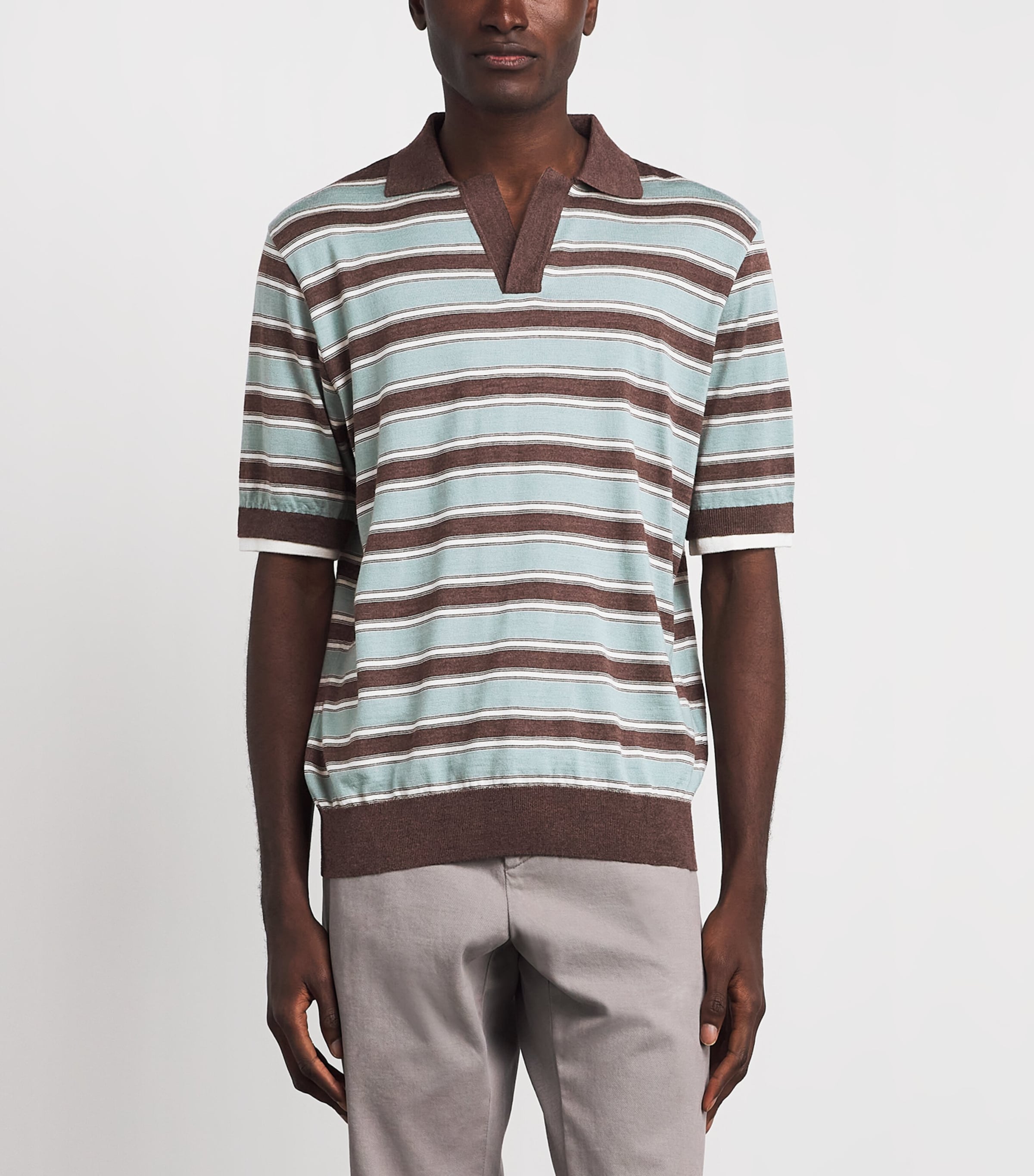 Paul & Shark Mens Virgin Wool-Silk Stripe Polo Shirt Slvia Marn Bianc Image 4